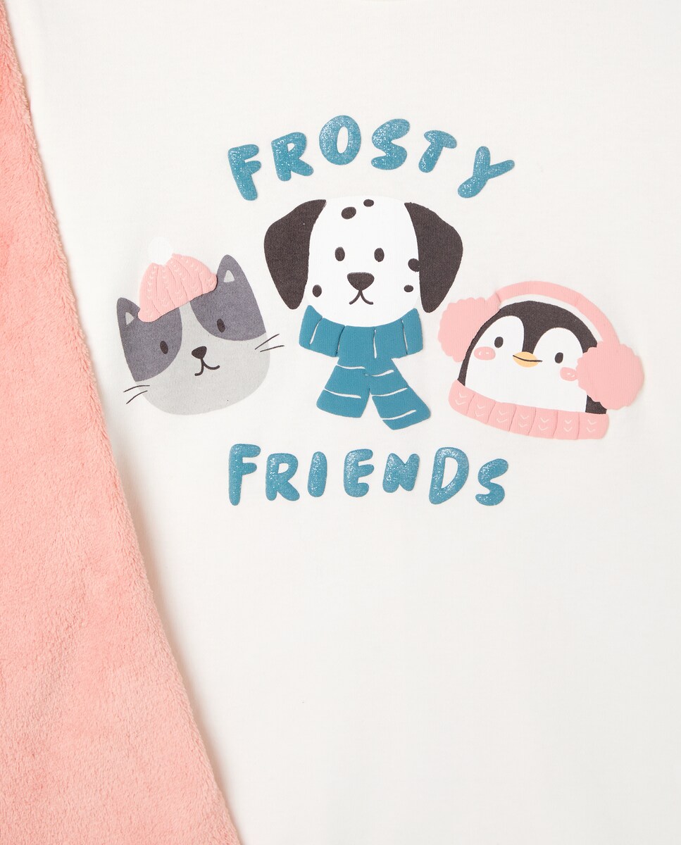 Pijama de Malha com Estampado Posicional e Forro Polar Rosa-5