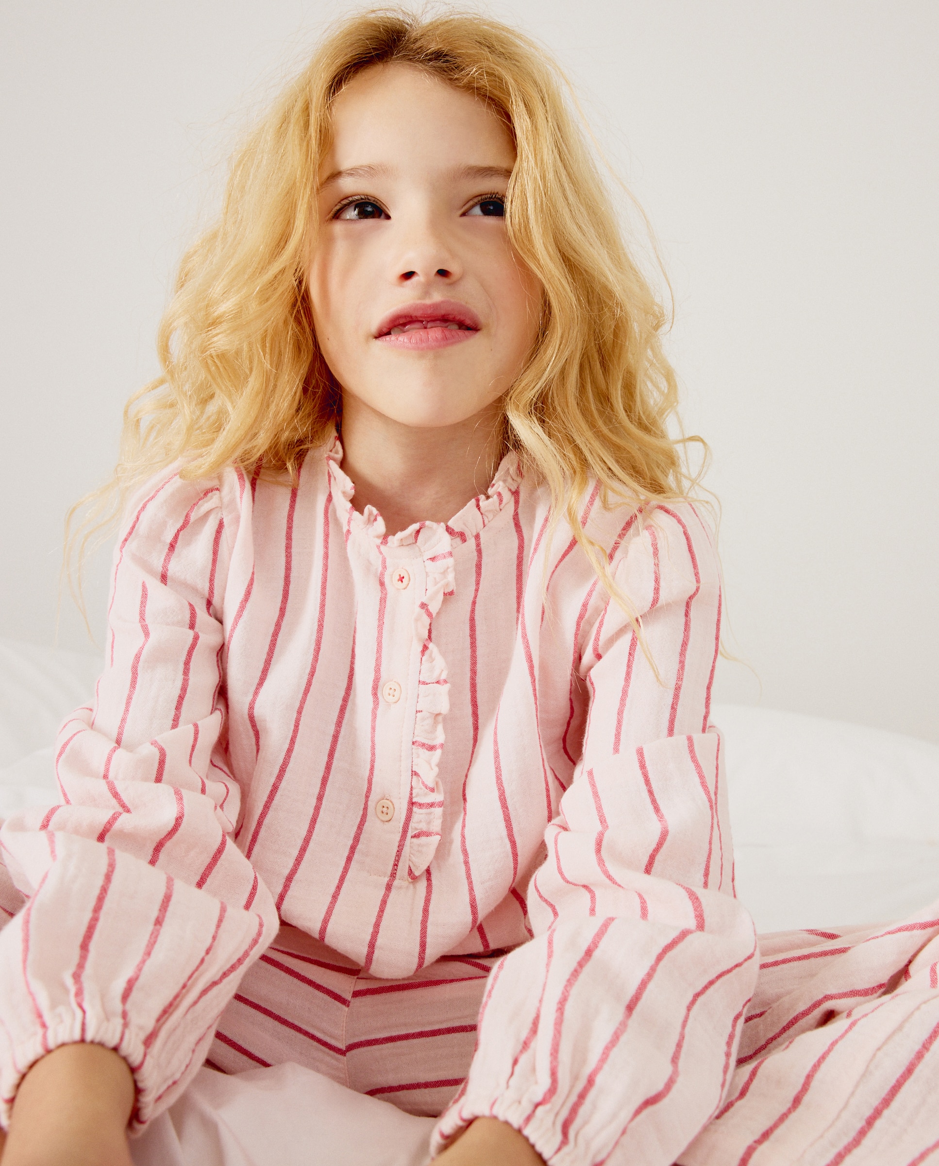 Pijama completo largo gasa con botones de niña - Cotton Juice - Rosa Rosa-3