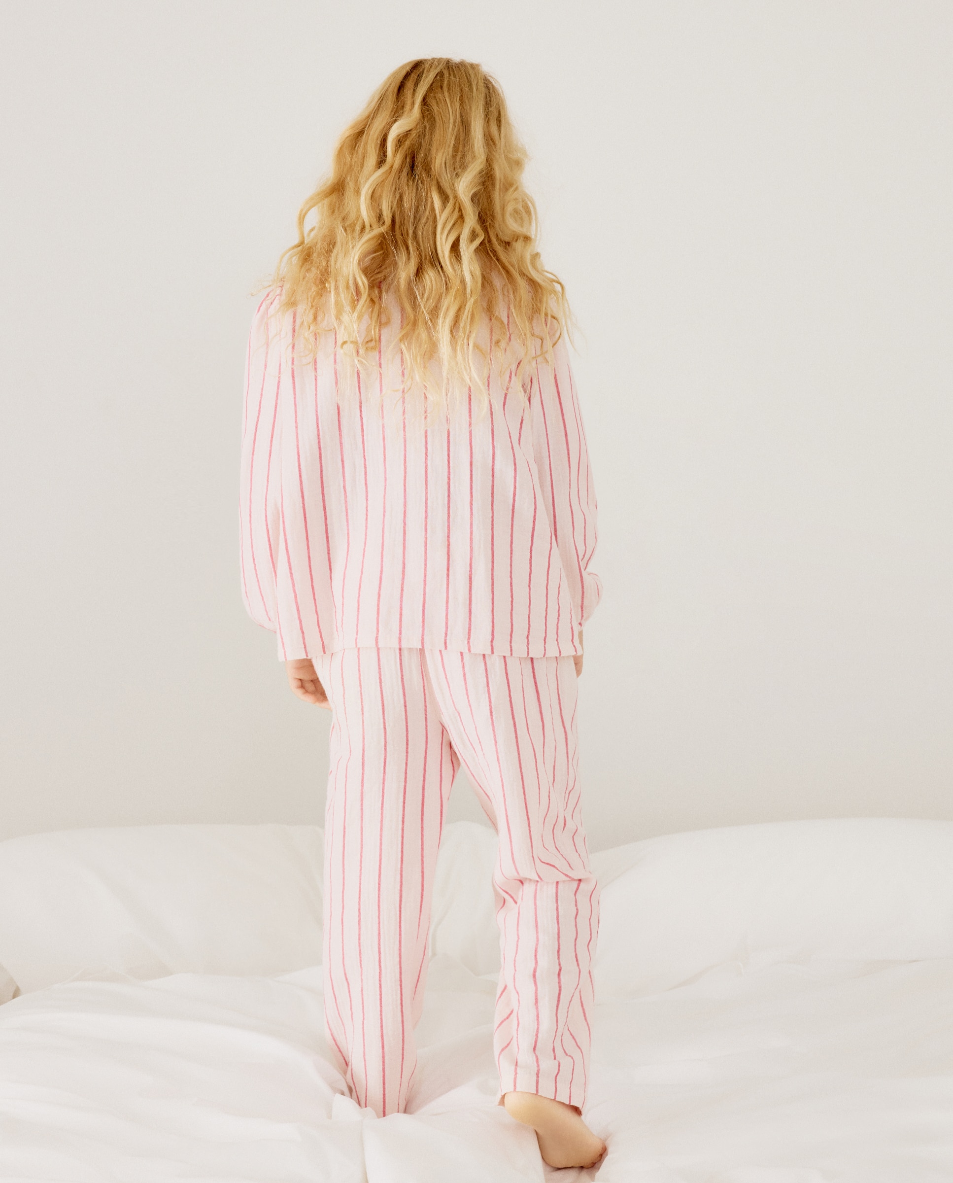 Pijama completo largo gasa con botones de niña - Cotton Juice - Rosa Rosa-4