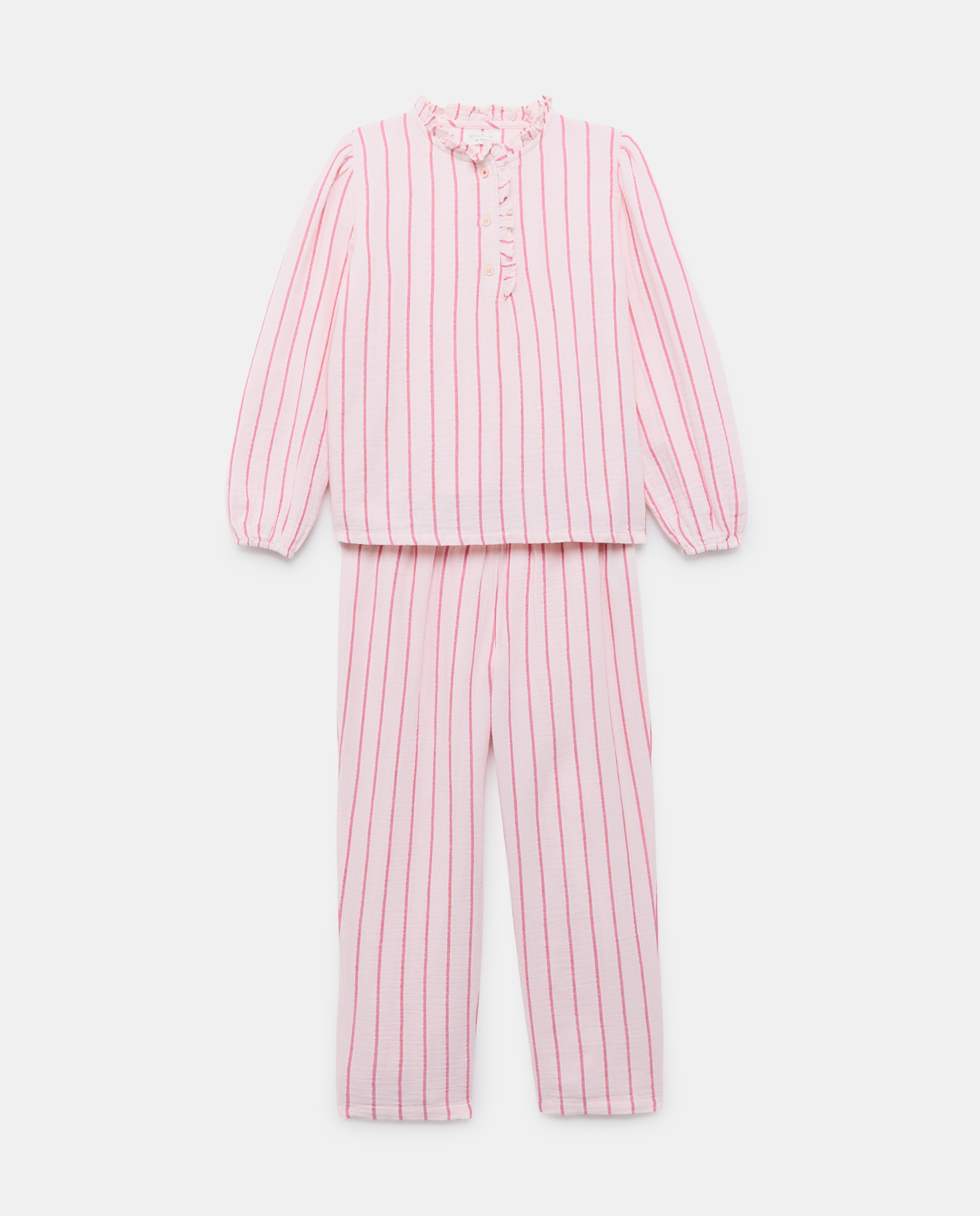 Pijama completo largo gasa con botones de niña - Cotton Juice - Rosa Rosa-5