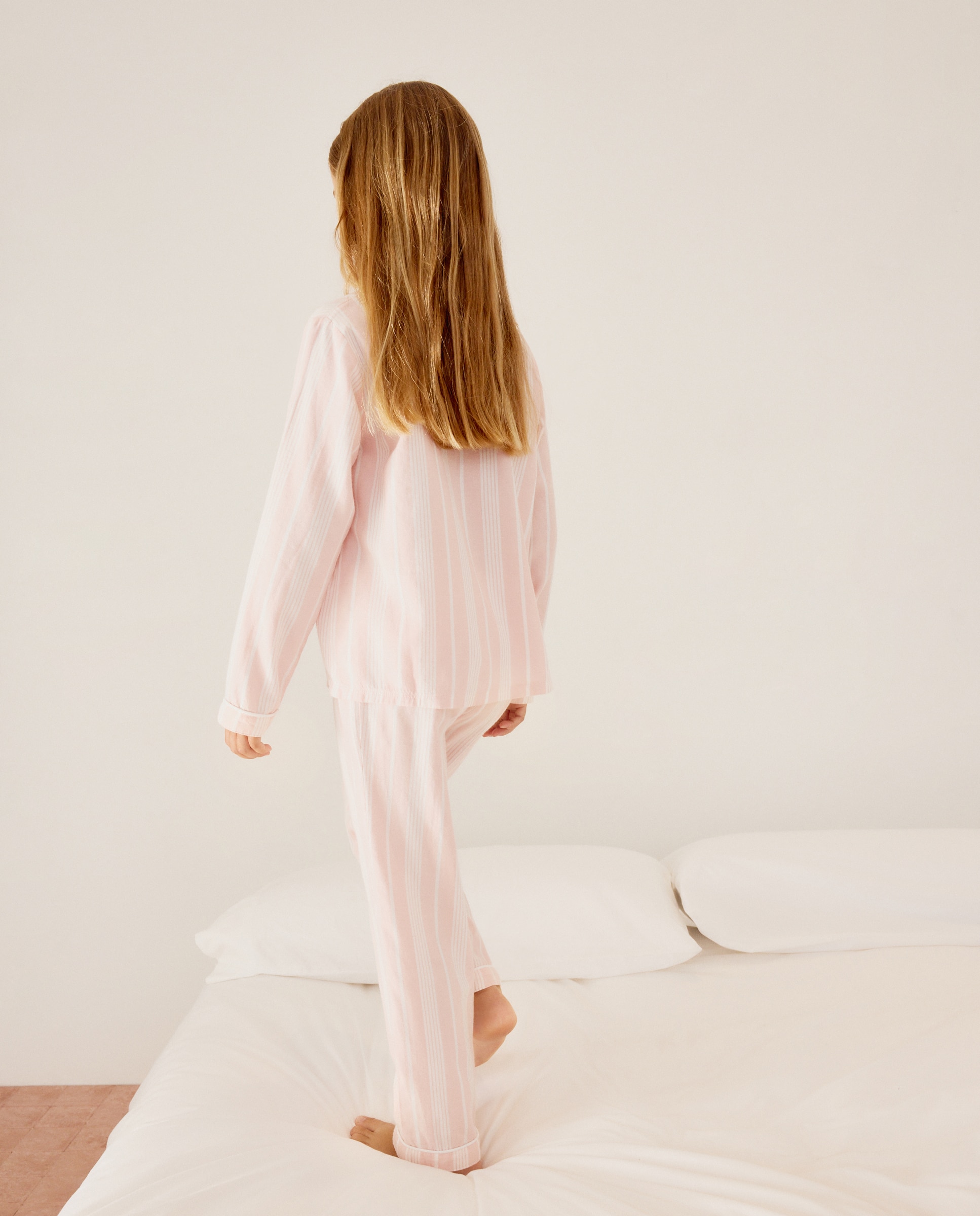 Pijama de Tecido às Riscas Rosa-3