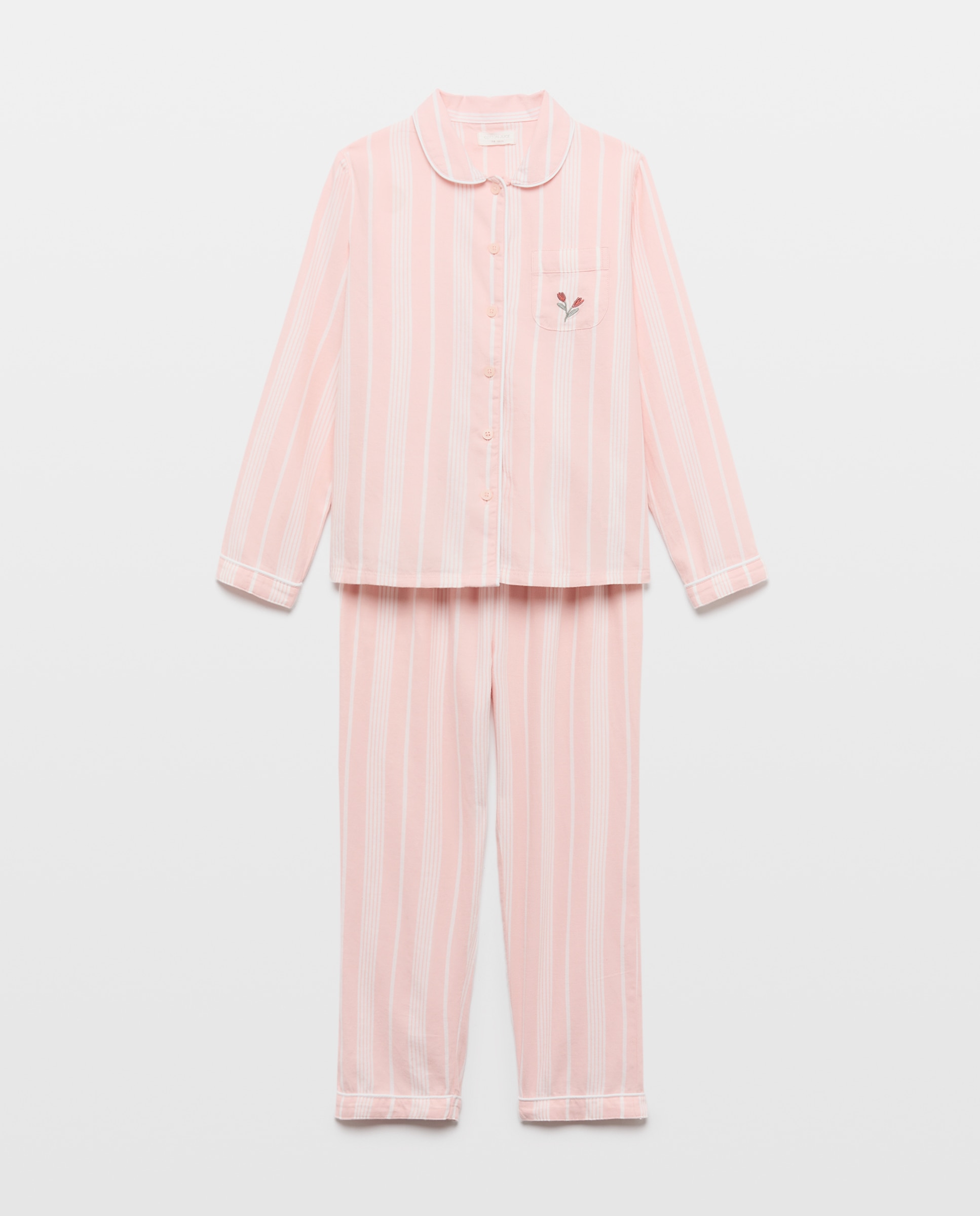 Pijama de Tecido às Riscas Rosa-4