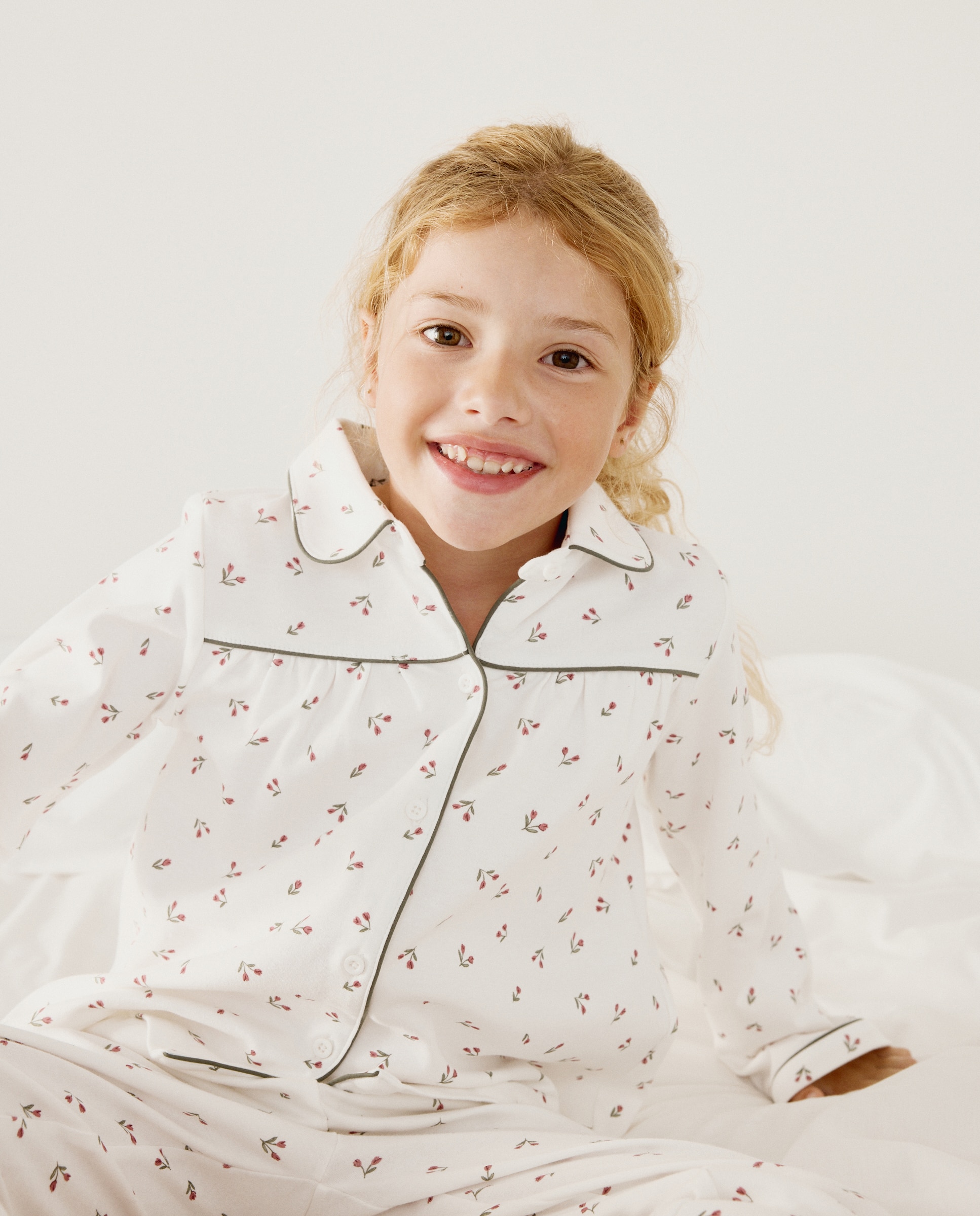 Pijama de Malha com Estampado Floral Branco-2