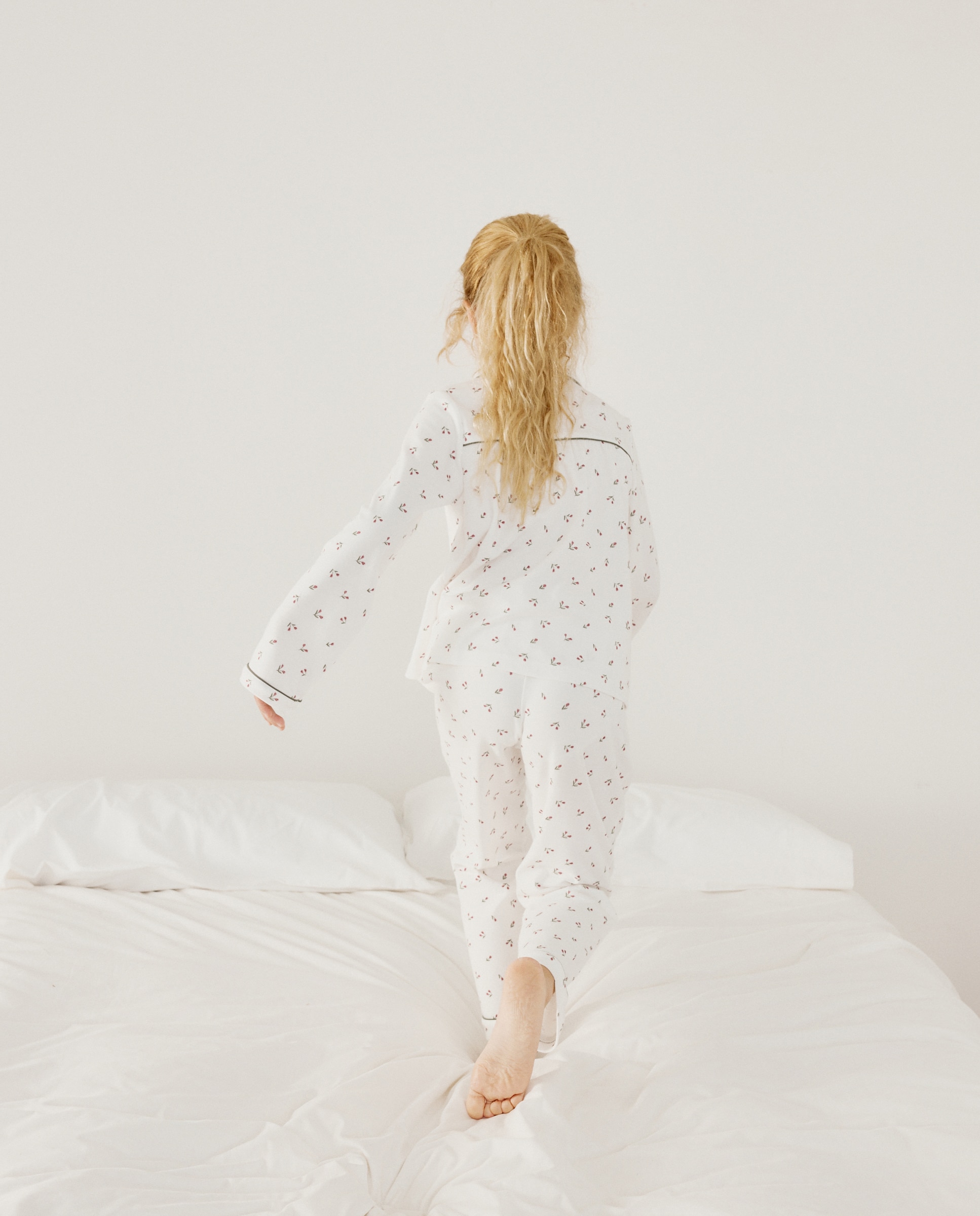 Pijama de Malha com Estampado Floral Branco-3
