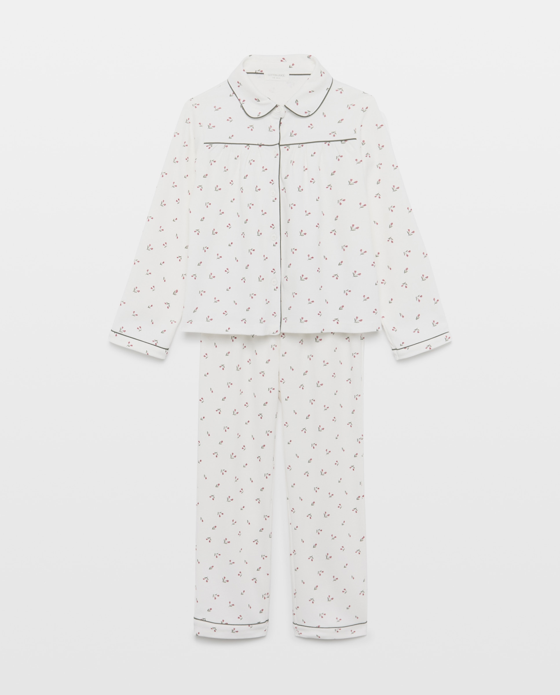 Pijama de Malha com Estampado Floral Branco-4