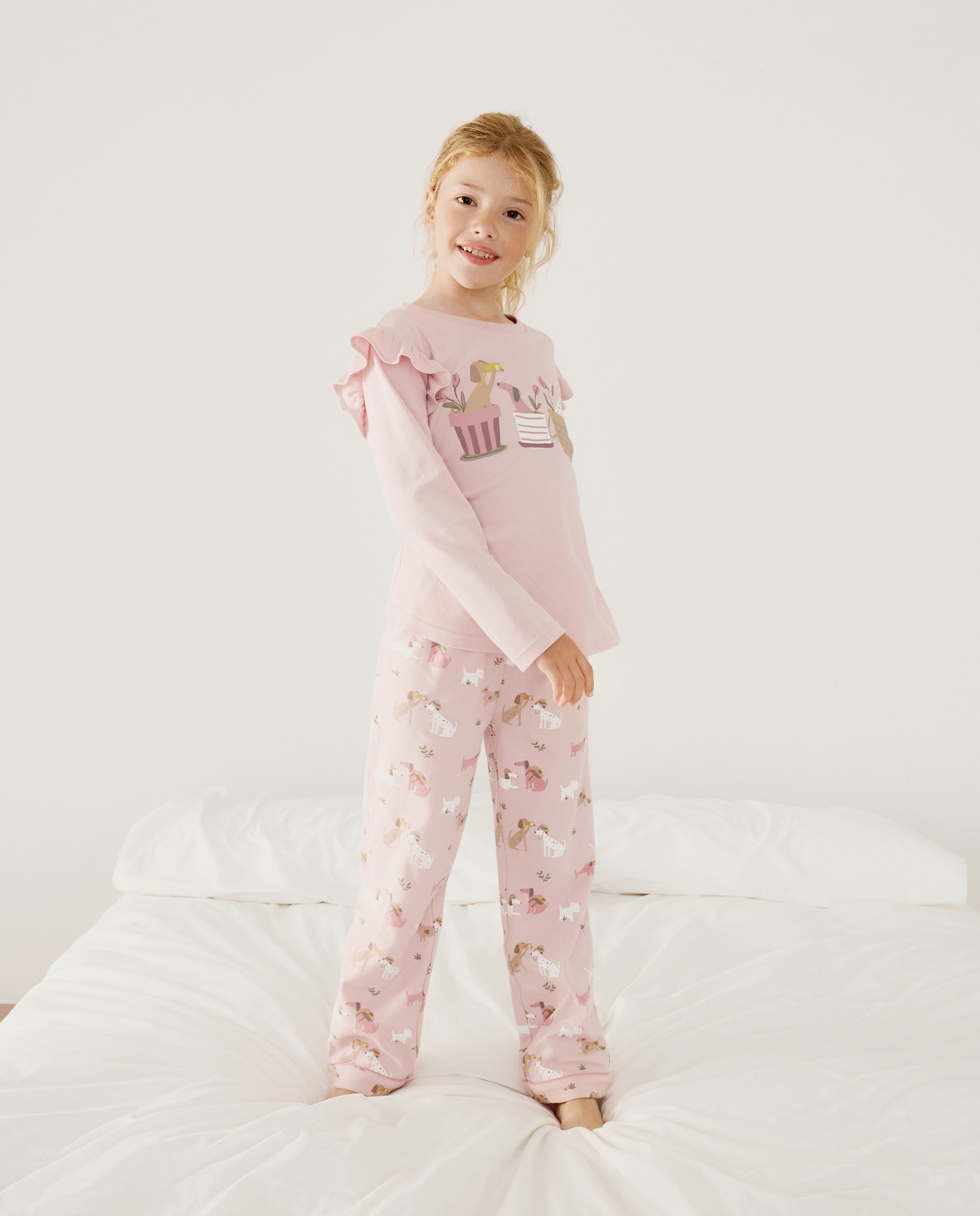Imagen 0 de Pijama de niña largo de punto fantasía perros Rosa