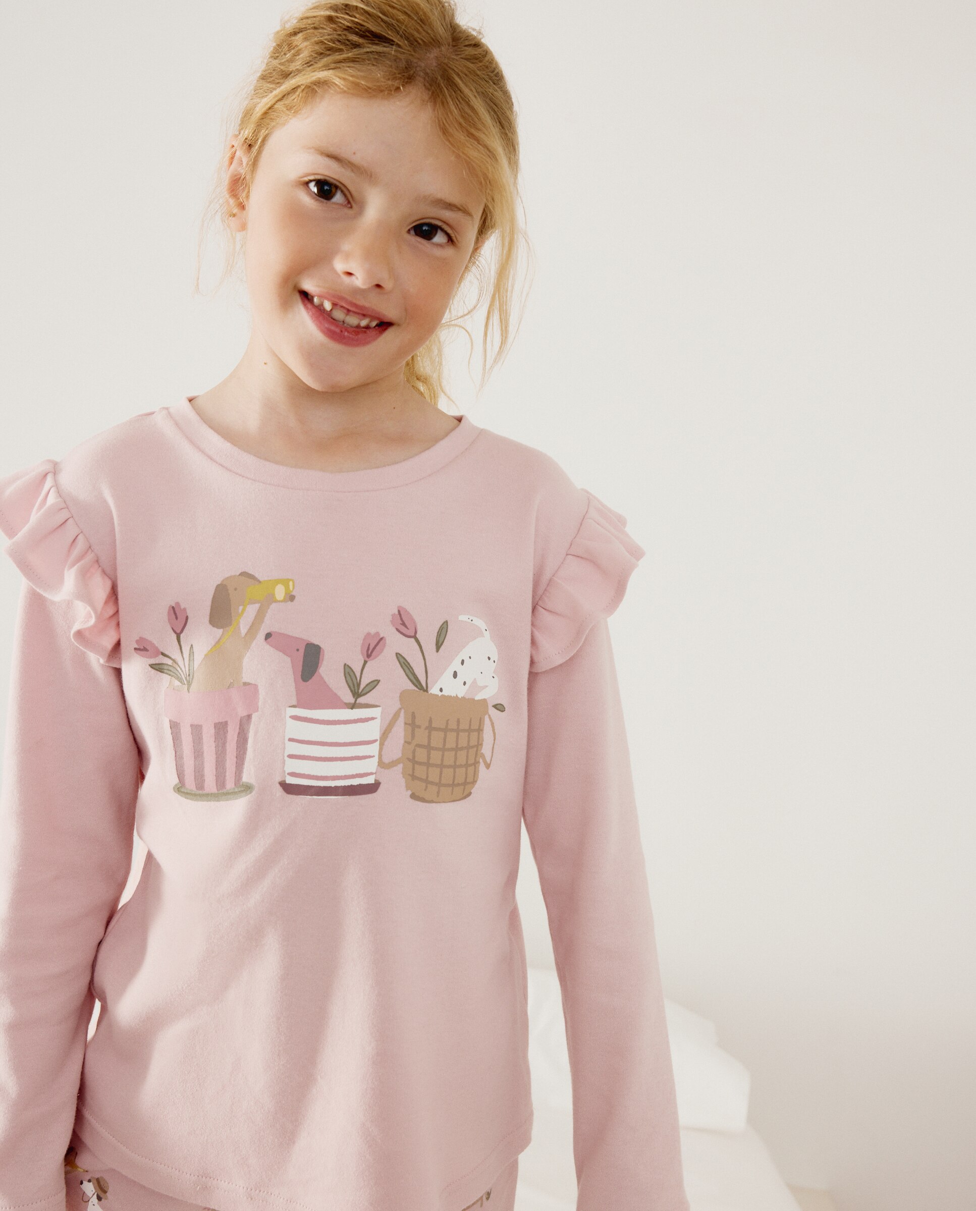 Imagen 2 de Pijama de niña largo de punto fantasía perros - Cotton Juice - Rosa Rosa