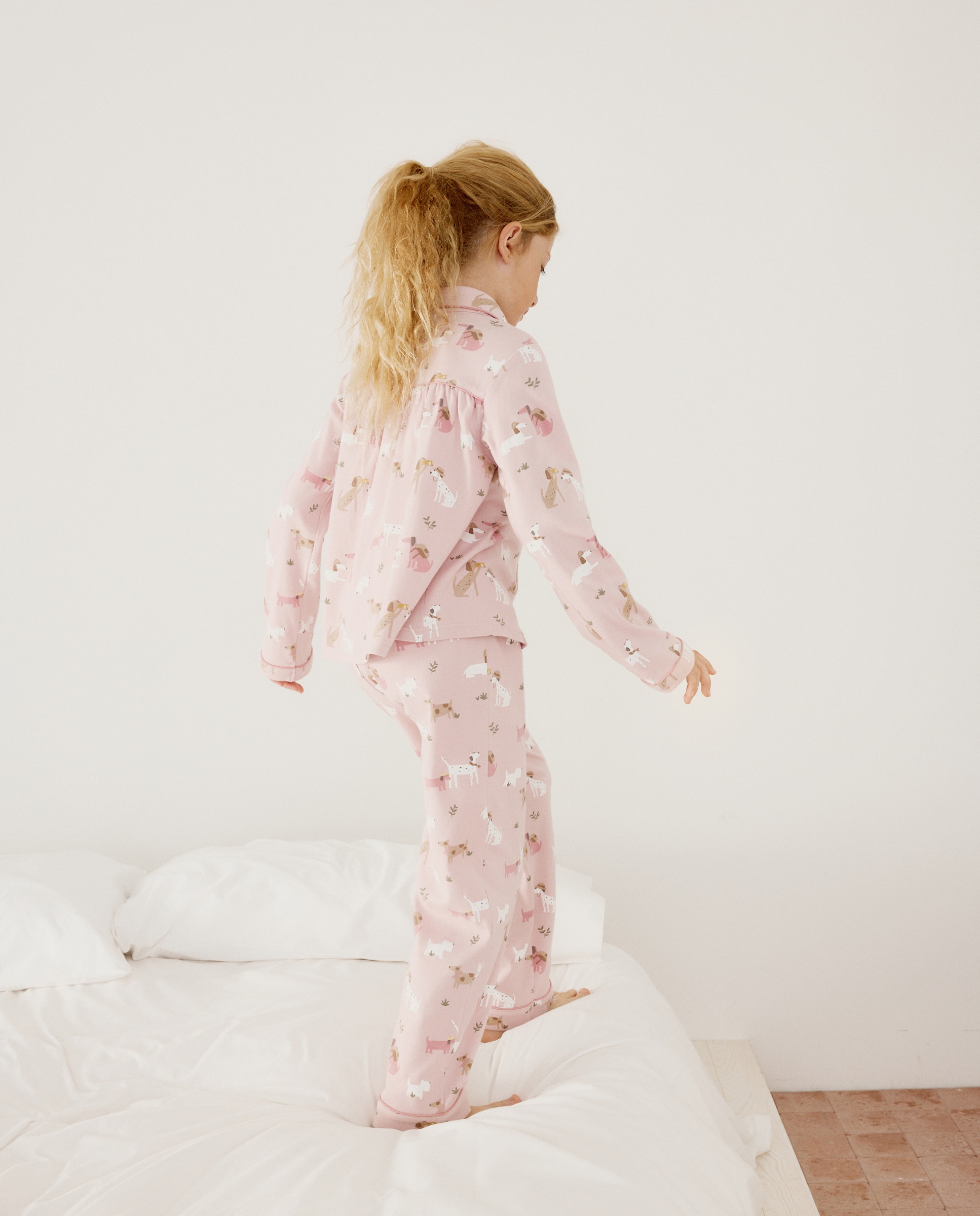 Imagen 3 de Pijama de niña largo en punto abotonado fantasía perros - Cotton Juice - Rosa Rosa