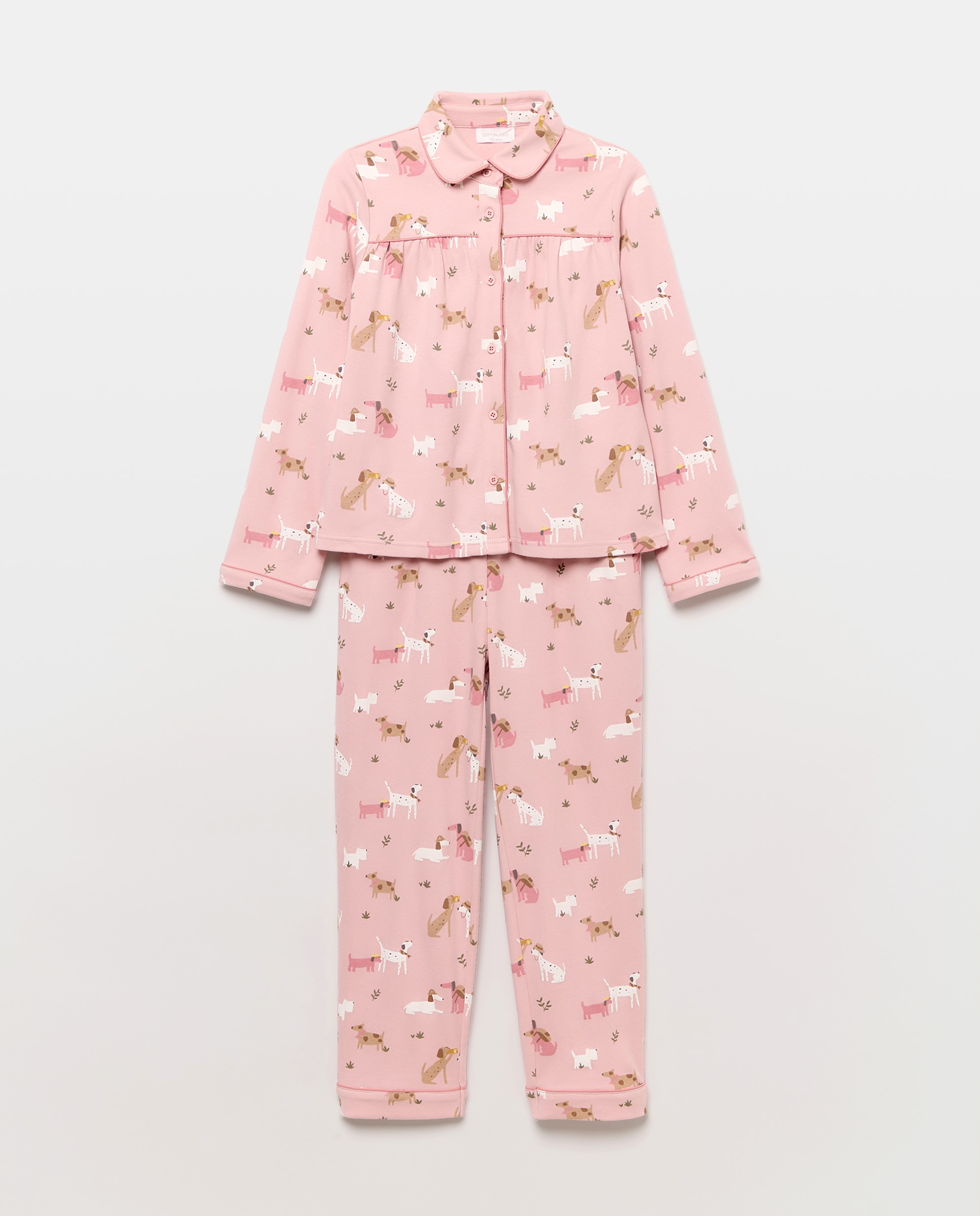 Imagen 4 de Pijama de niña largo en punto abotonado fantasía perros - Cotton Juice - Rosa Rosa