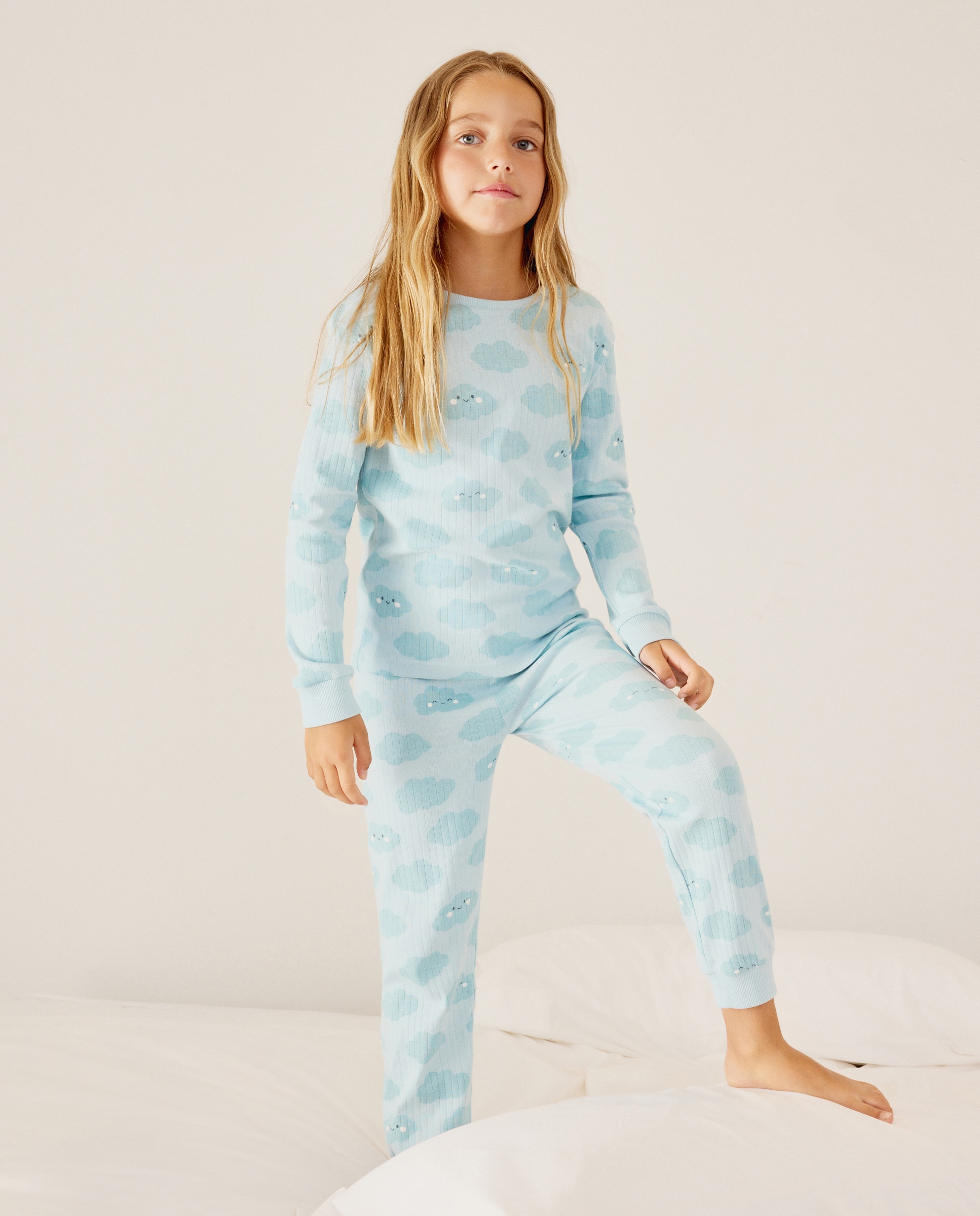 Pijama de Malha com Manga Comprida e Calças com Estampado de Fantasia Cotton Juice Azul-2