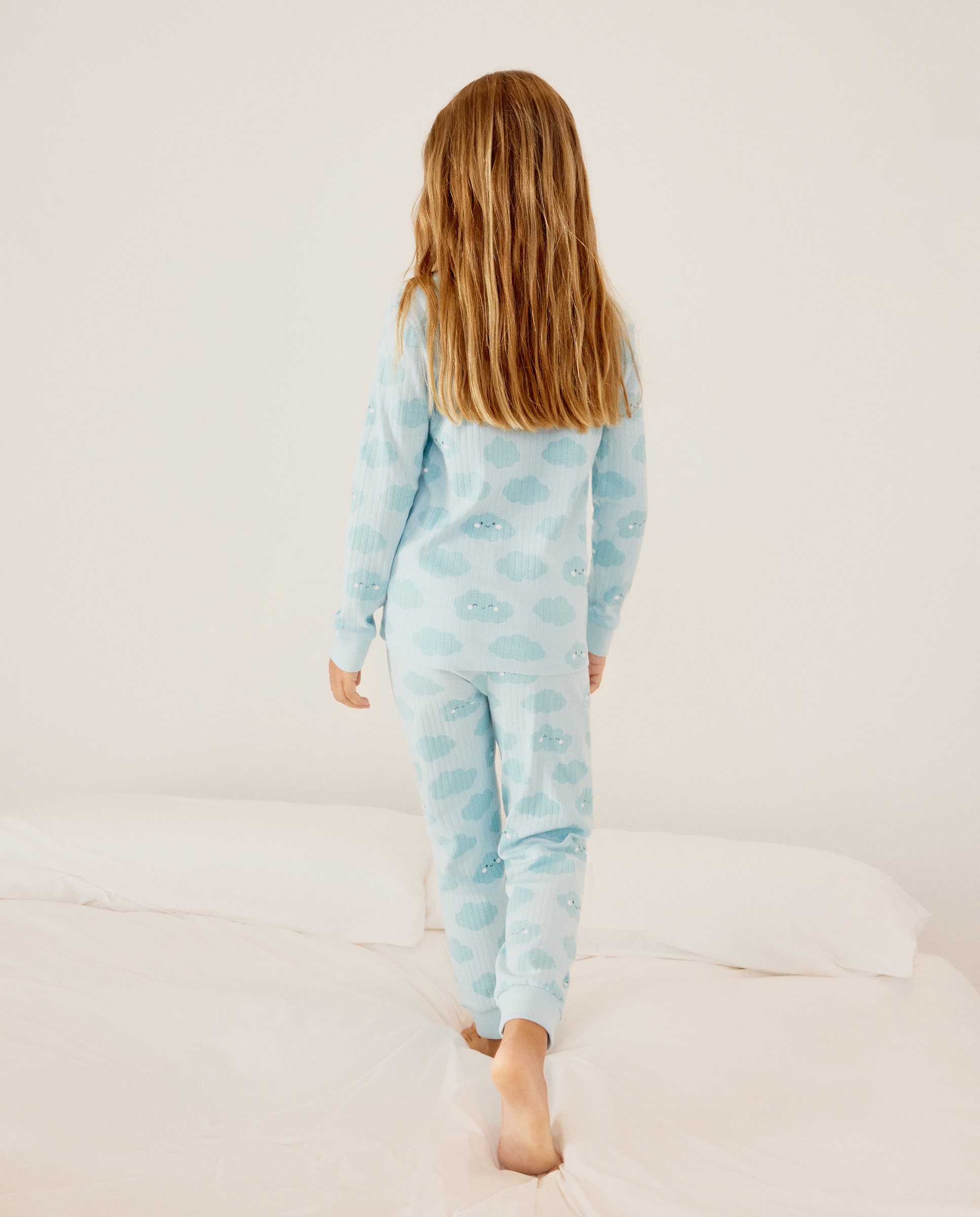 Pijama de Malha com Manga Comprida e Calças com Estampado de Fantasia Cotton Juice Azul-3