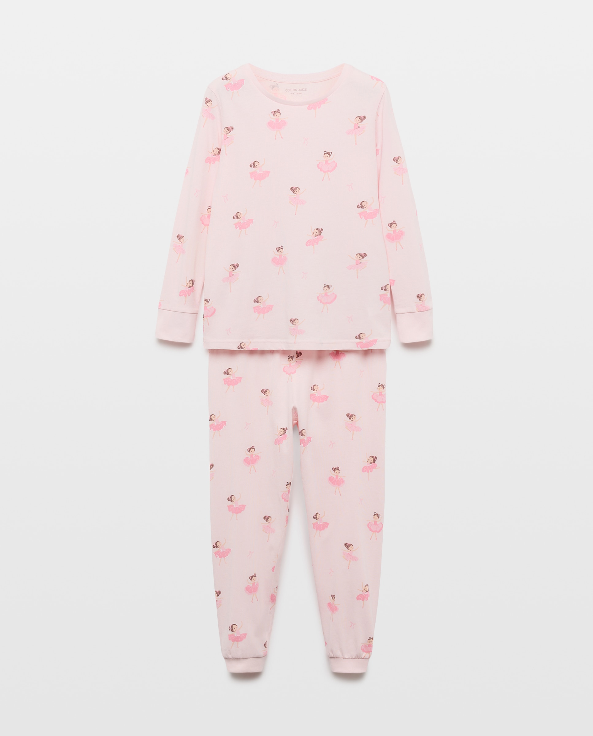 Pijama de Malha com Manga Comprida e Calças com Estampado de Fantasia Cotton Juice Rosa-4