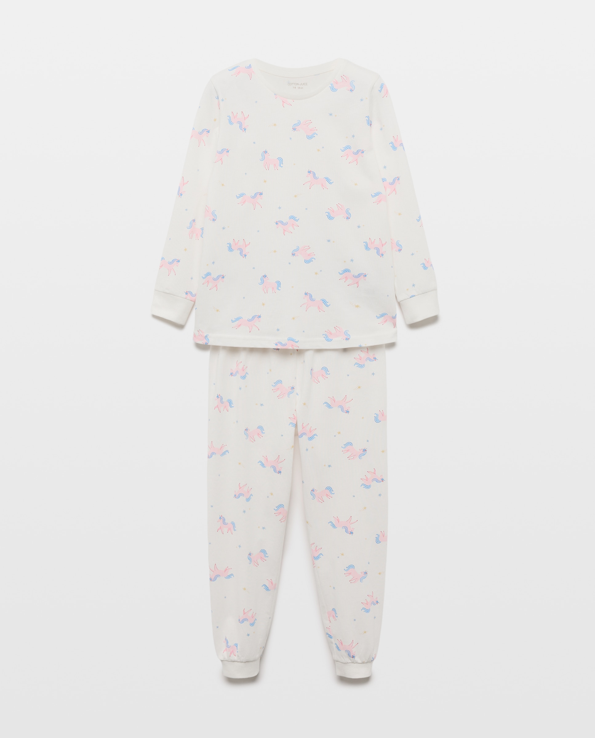 Pijama de Malha com Manga Comprida e Calças com Estampado de Fantasia Cotton Juice Branco-4