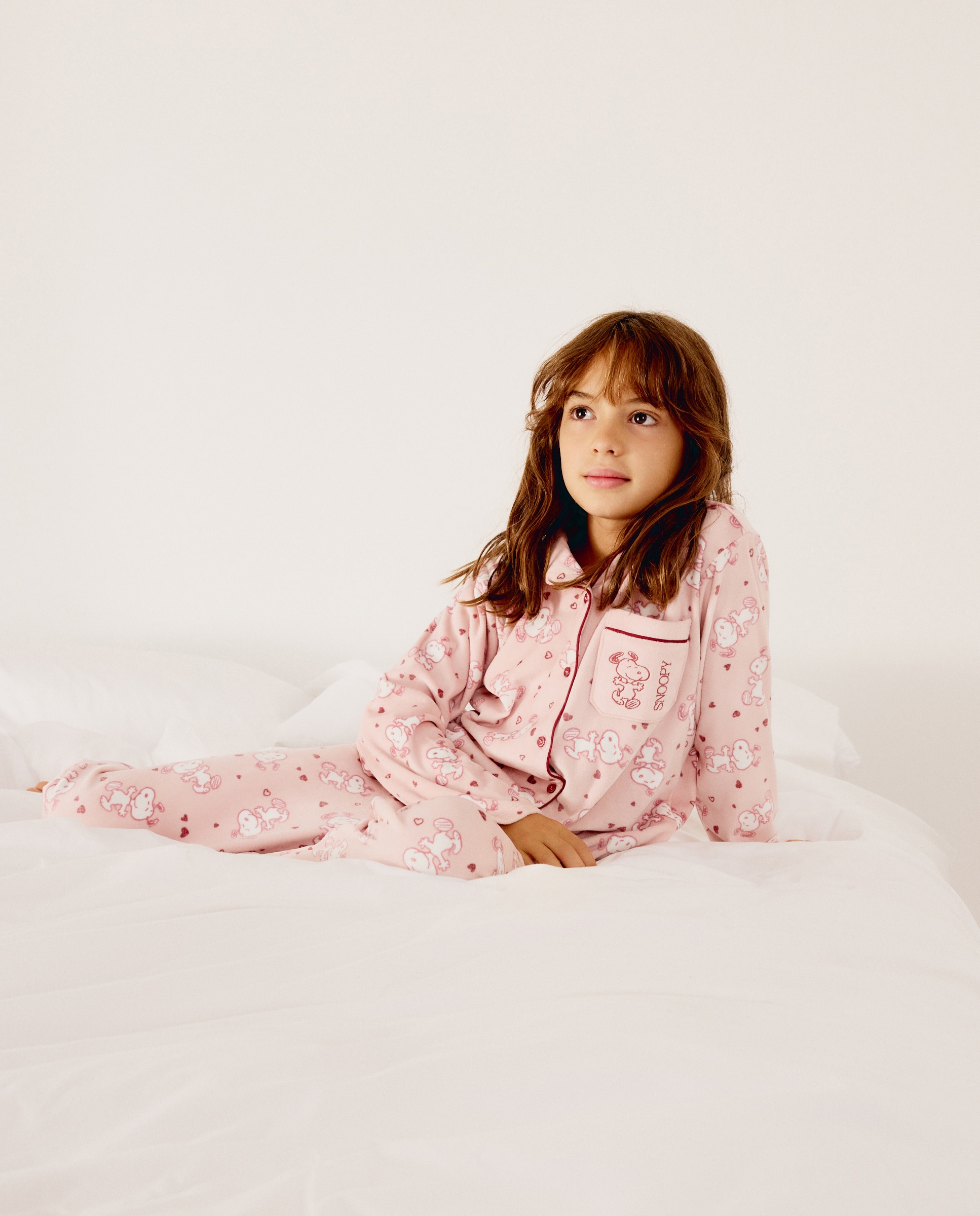 Pijama completo largo silky abot estampado SNOOPY de niña - Cotton Juice - Rosa Rosa-2