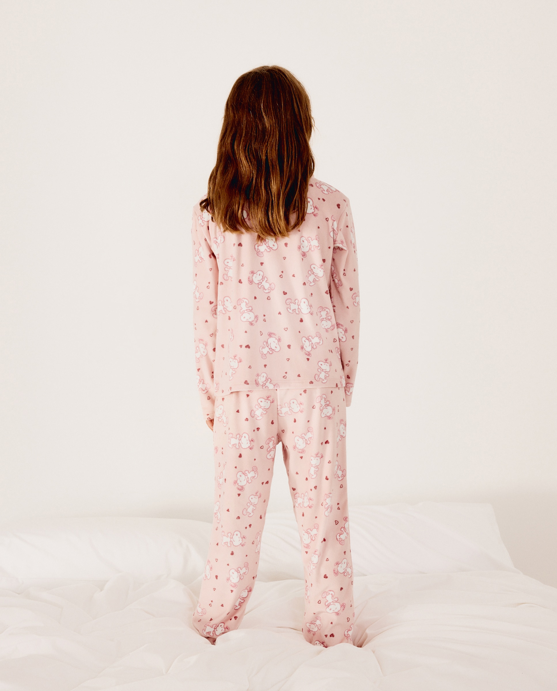 Pijama completo largo silky abot estampado SNOOPY de niña - Cotton Juice - Rosa Rosa-3