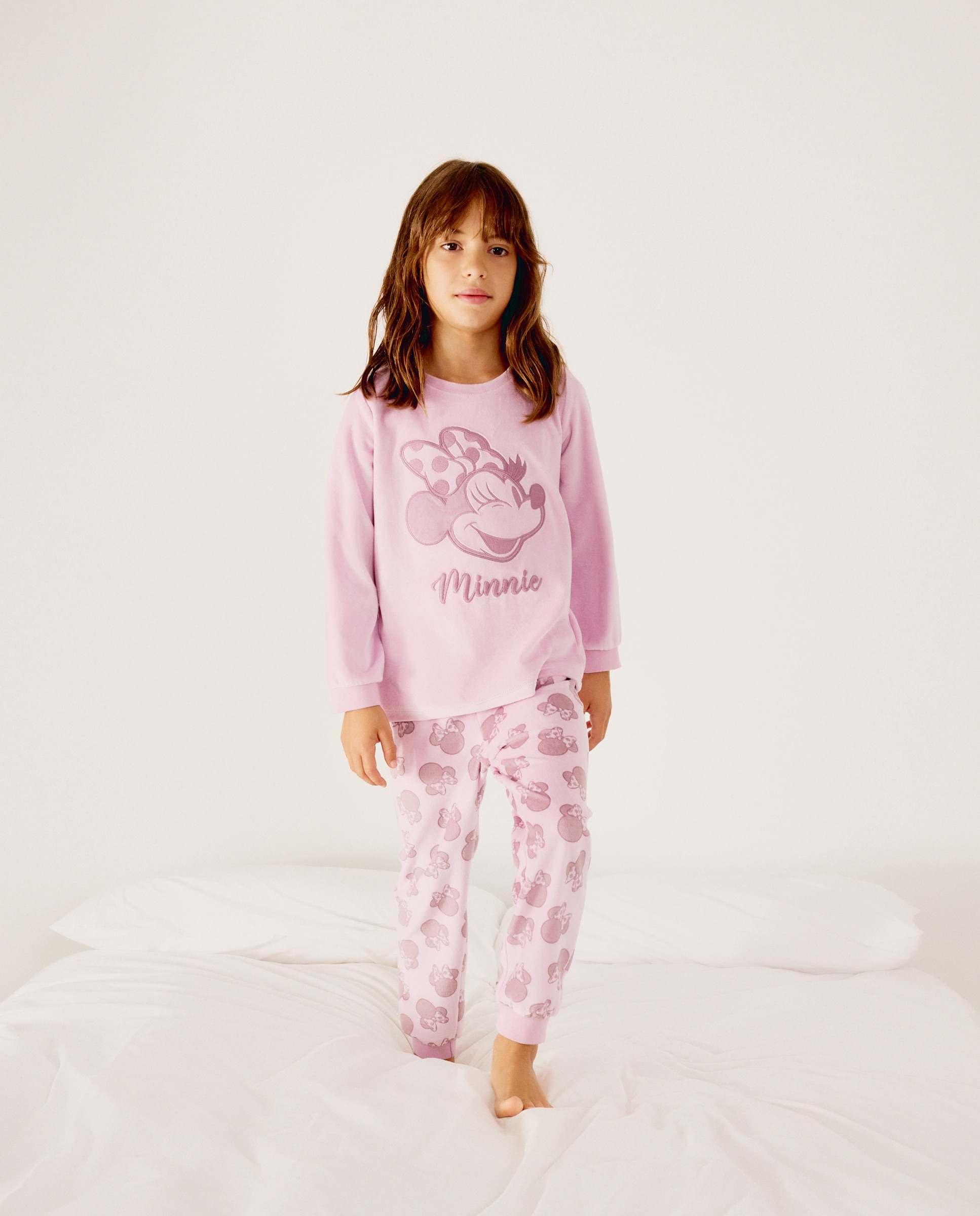Pijama largo en velour con fantasía MINNIE de niña - Cotton Juice - Rosa Rosa-2