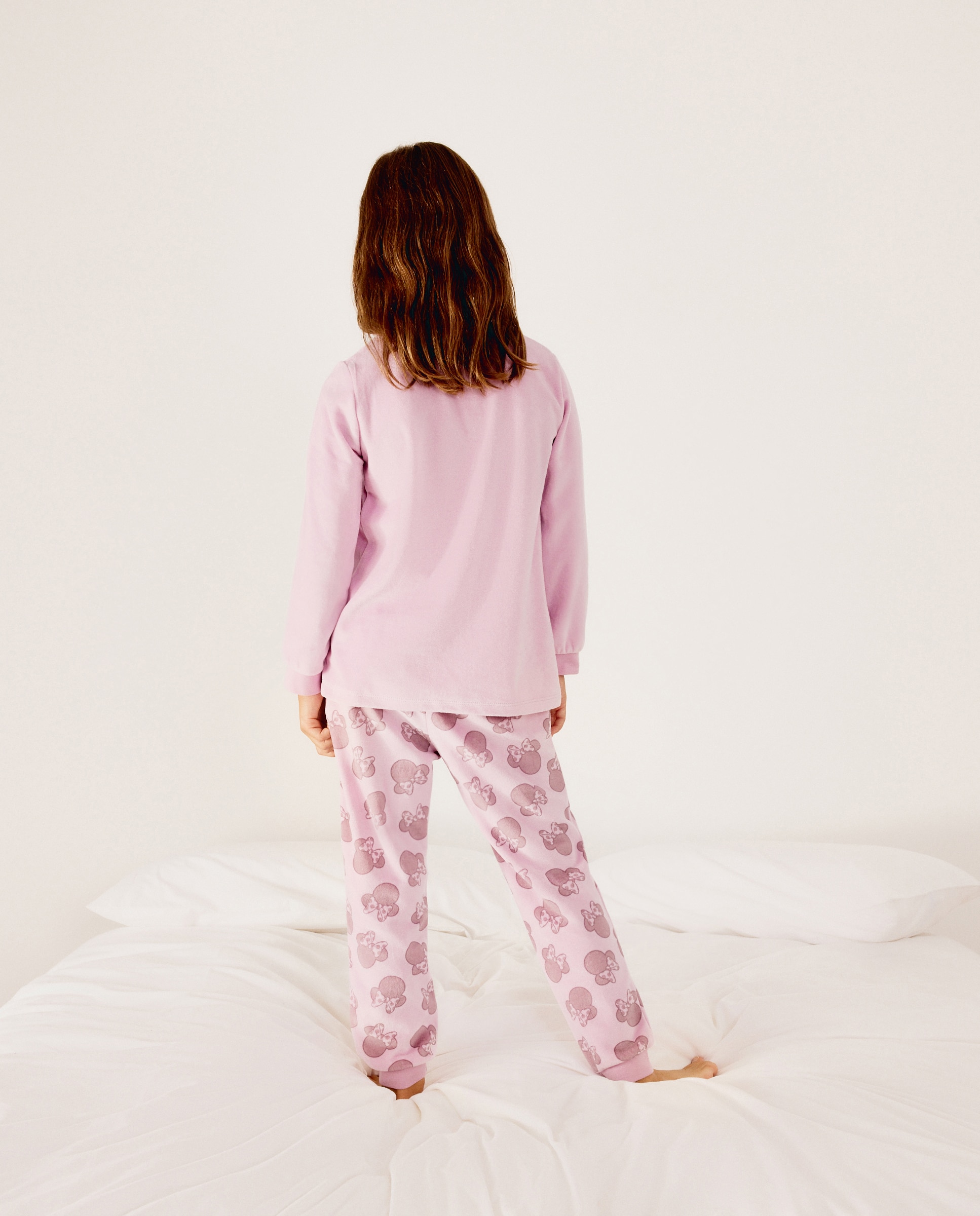 Pijama largo en velour con fantasía MINNIE de niña - Cotton Juice - Rosa Rosa-3