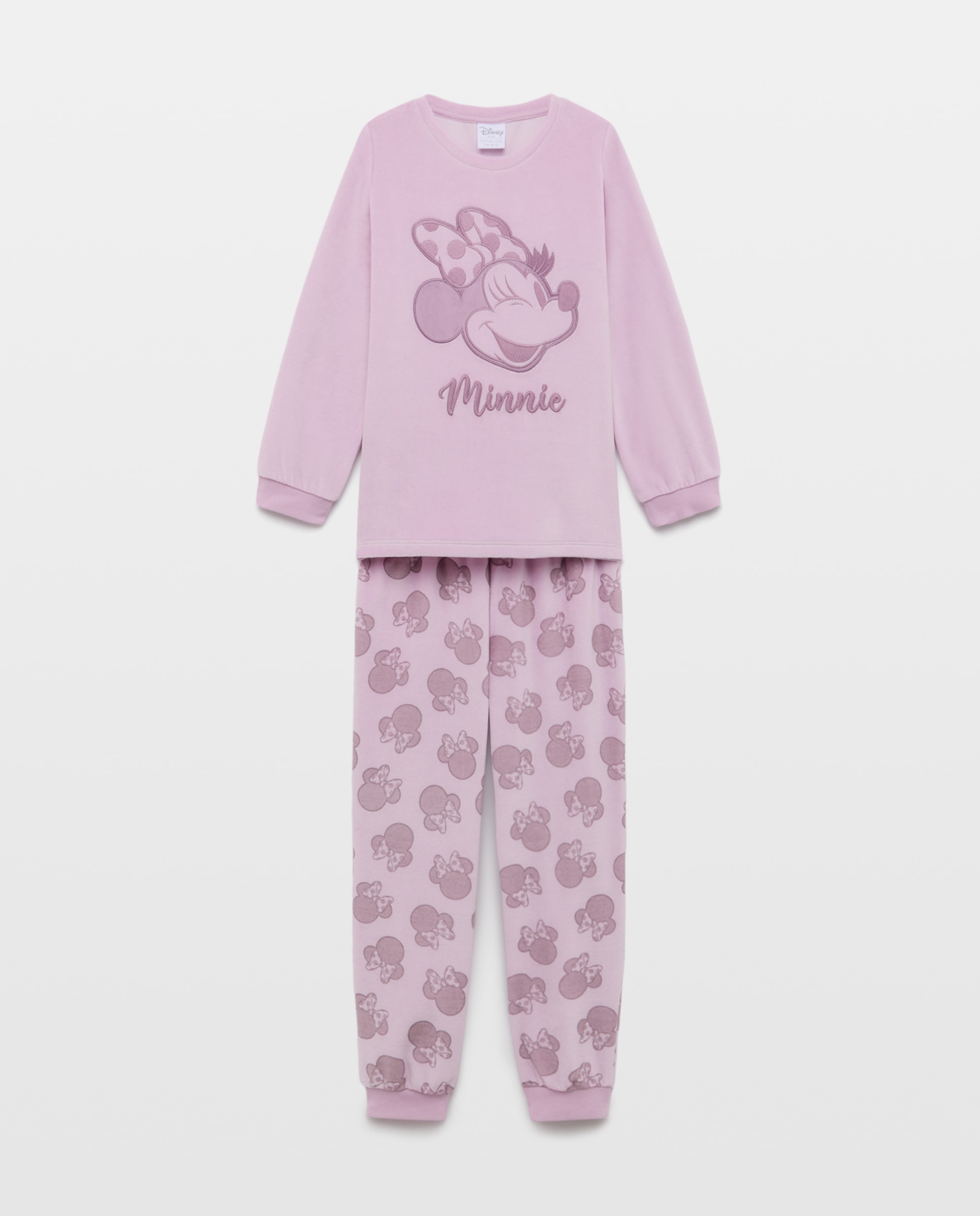 Pijama largo en velour con fantasía MINNIE de niña - Cotton Juice - Rosa Rosa-4