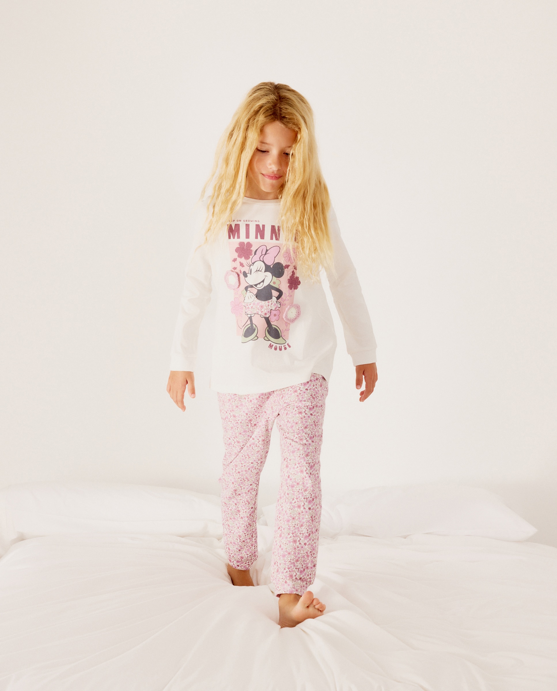 Pijama largo de punto con fantasía MINNIE de niña - Cotton Juice - Blanco Blanco-2
