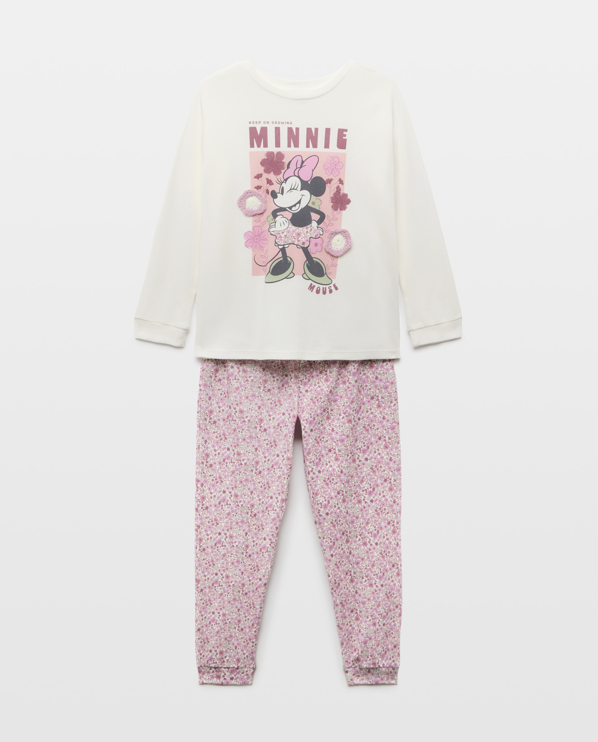 Pijama largo de punto con fantasía MINNIE de niña - Cotton Juice - Blanco Blanco-4