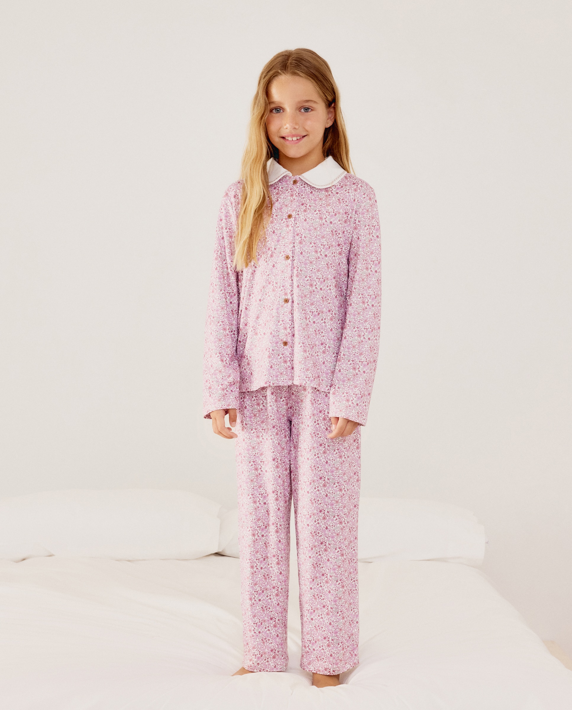 Pijama Comprido de Malha com Gola Abotoada e Estampado de Fantasia Cotton Juice Rosa-2