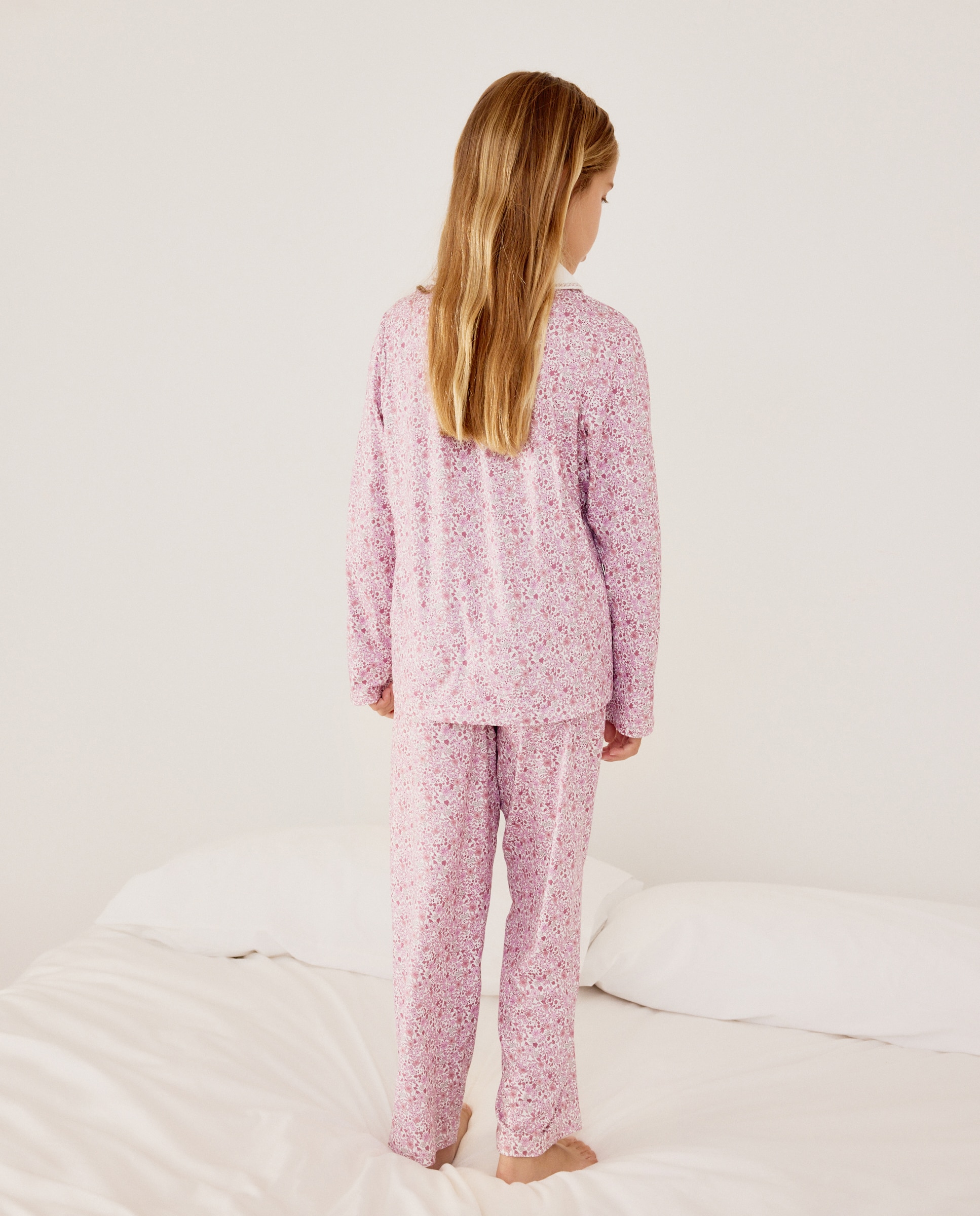 Pijama Comprido de Malha com Gola Abotoada e Estampado de Fantasia Cotton Juice Rosa-3