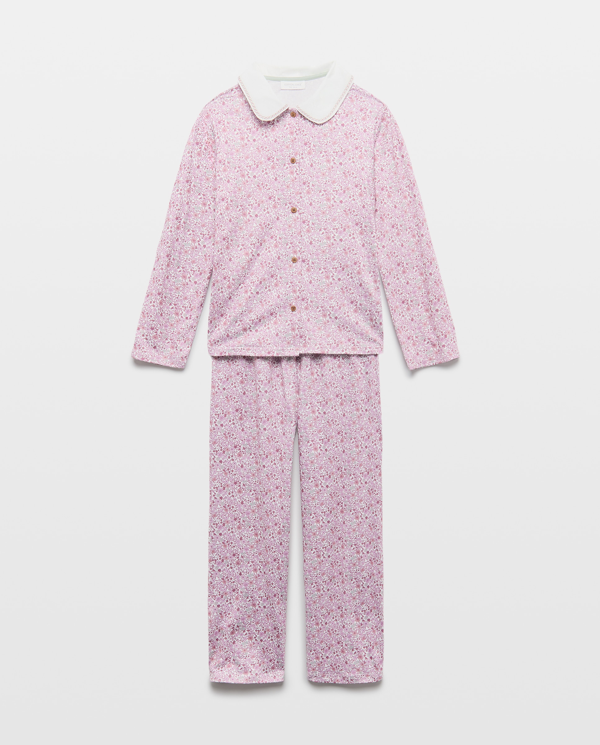 Pijama Comprido de Malha com Gola Abotoada e Estampado de Fantasia Cotton Juice Rosa-4