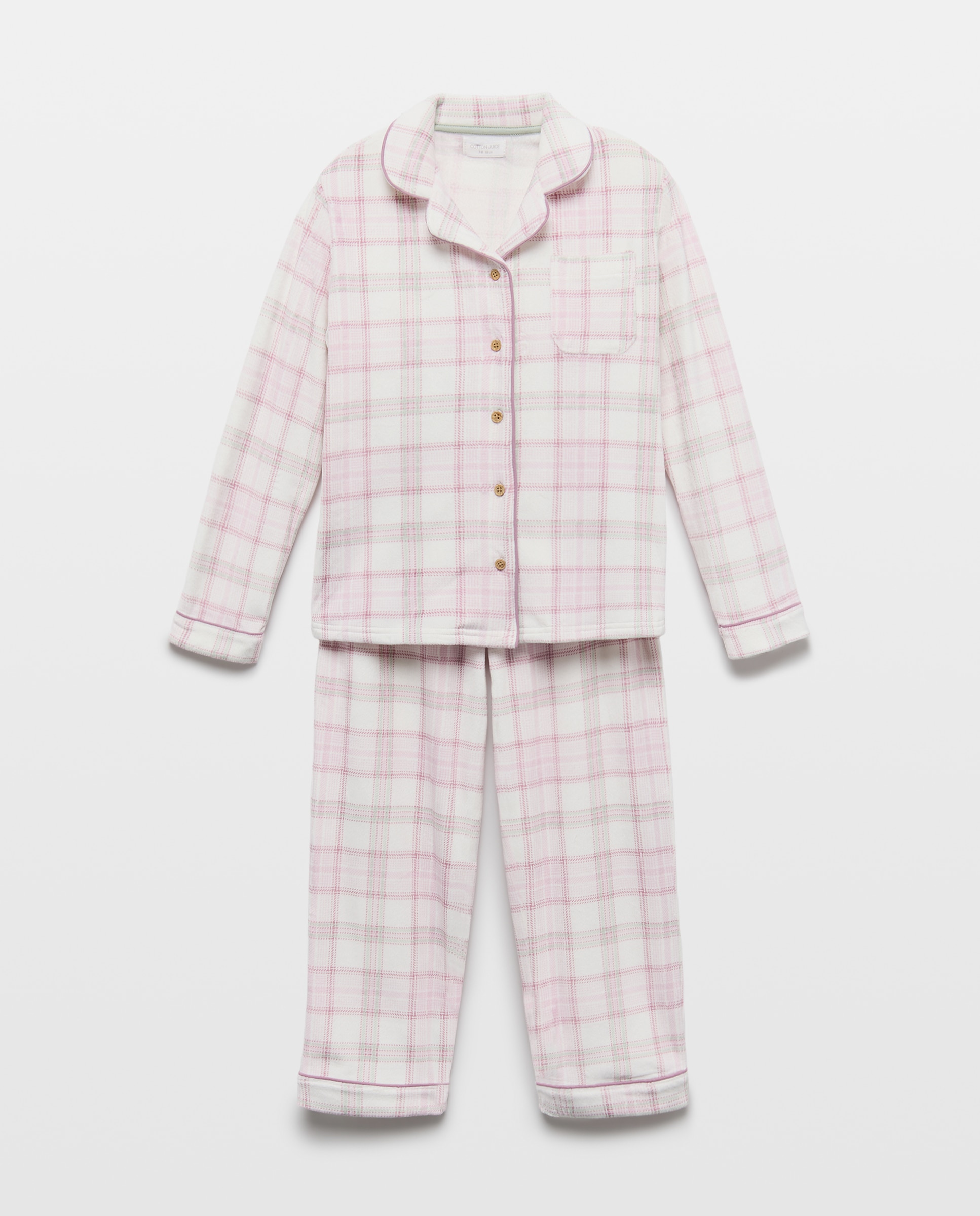 Pijama Abotoado com Estampado aos Quadrados Rosa-4