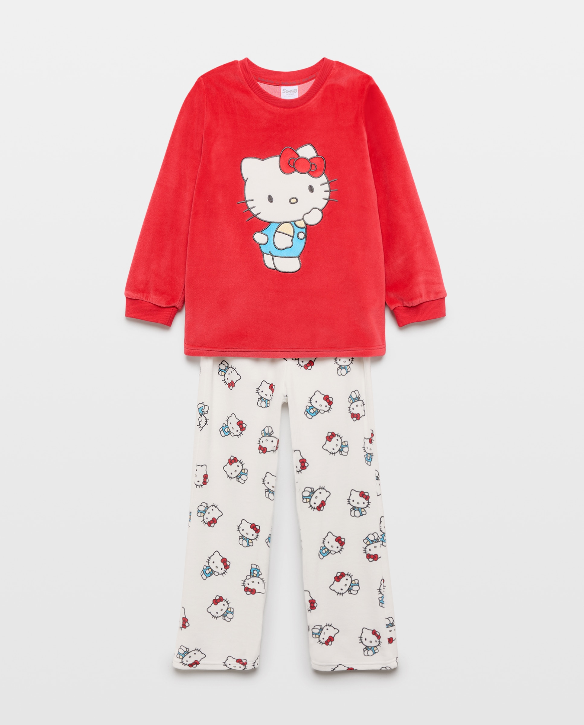Imagen 4 de Pijama completo velour camiseta manga larga y pantalón largo fantasía HELLO KITTY de niña - Cotton Juice - Rojo Rojo