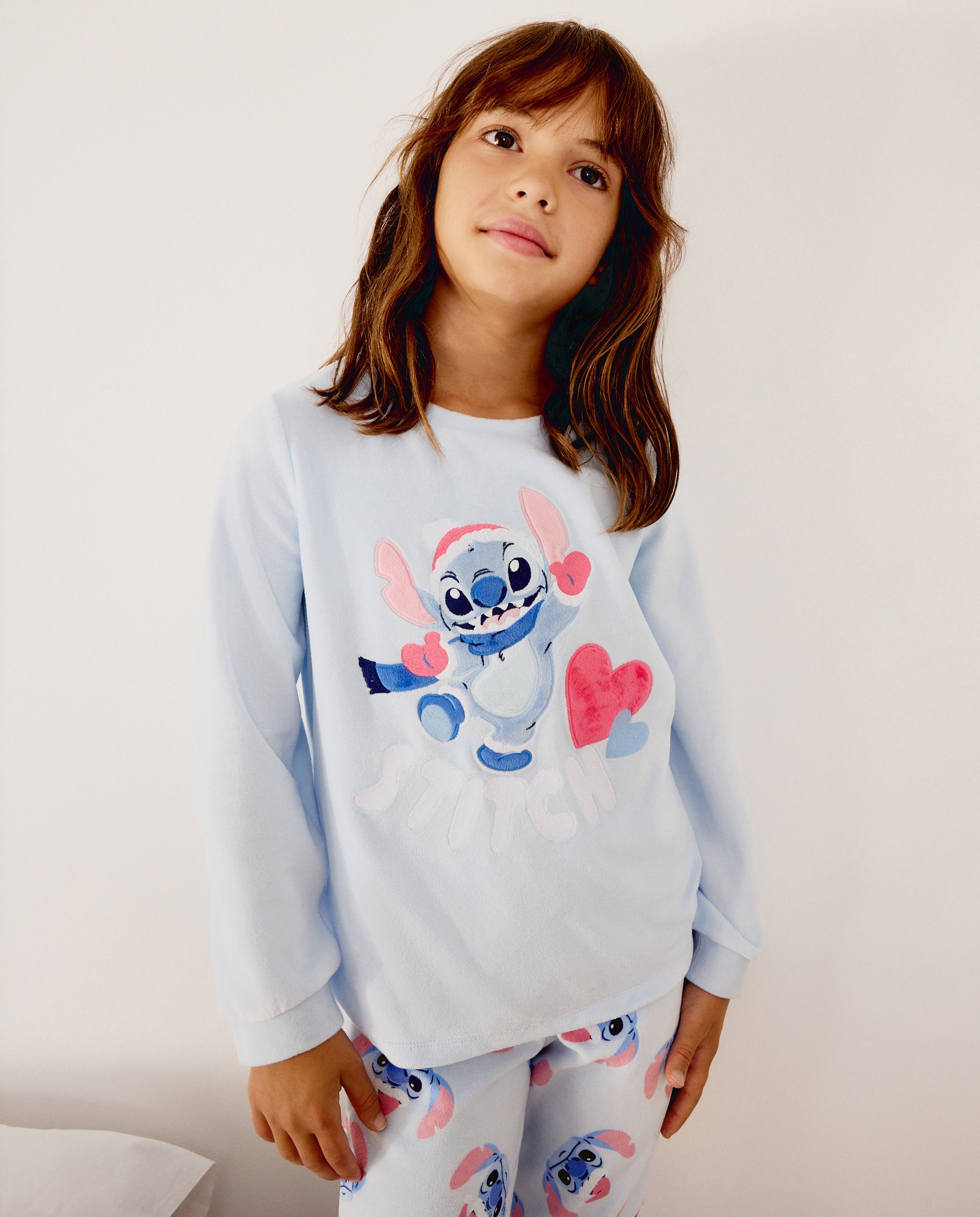 Imagen 2 de Pijama completo velour camiseta manga larga y pantalón largo fantasía HELLO KITTY de niña - Cotton Juice - Azul marino Azul marino
