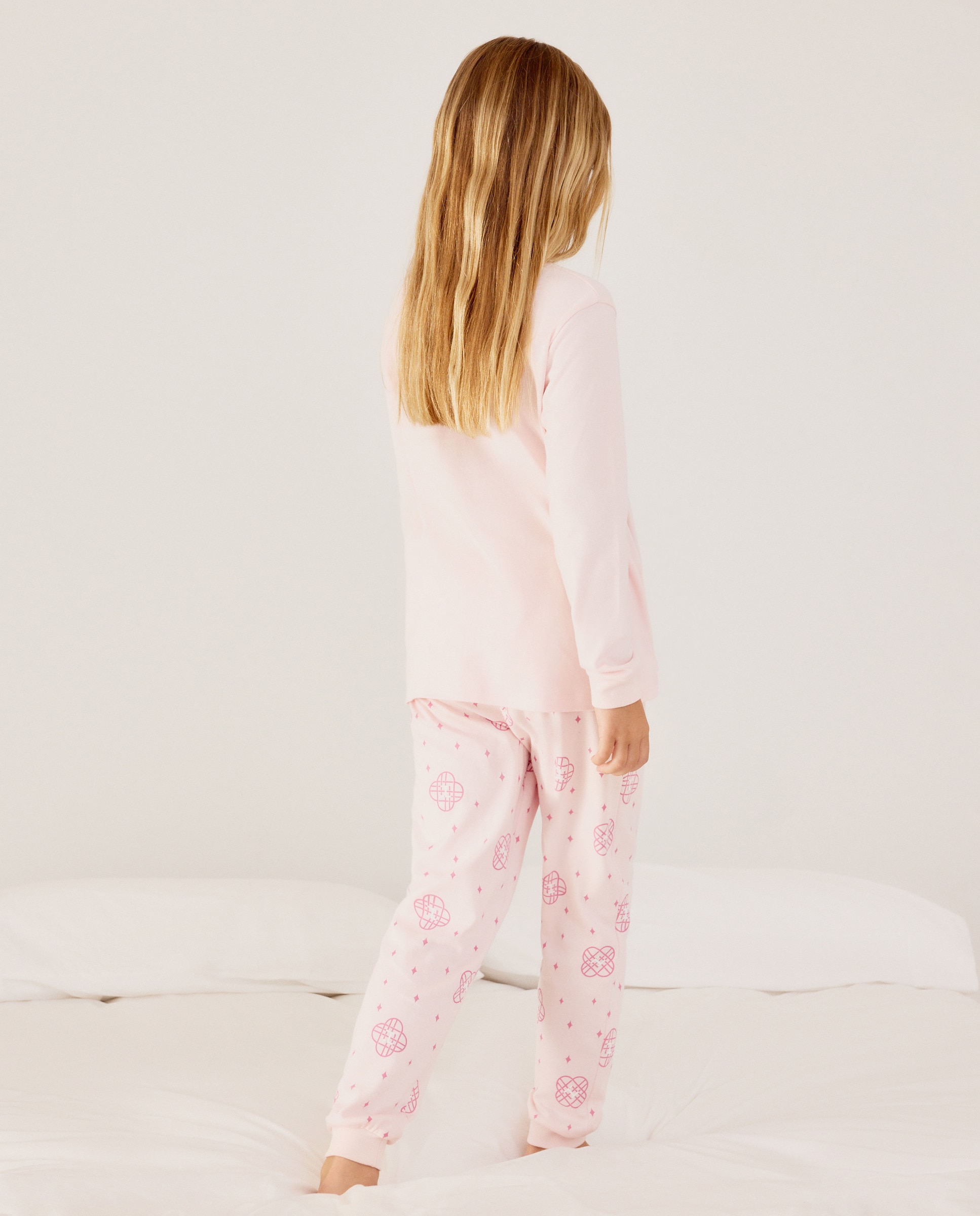 Pijama Completo de Malha com Manga Comprida e Fantasia K-Pop Rosa-2