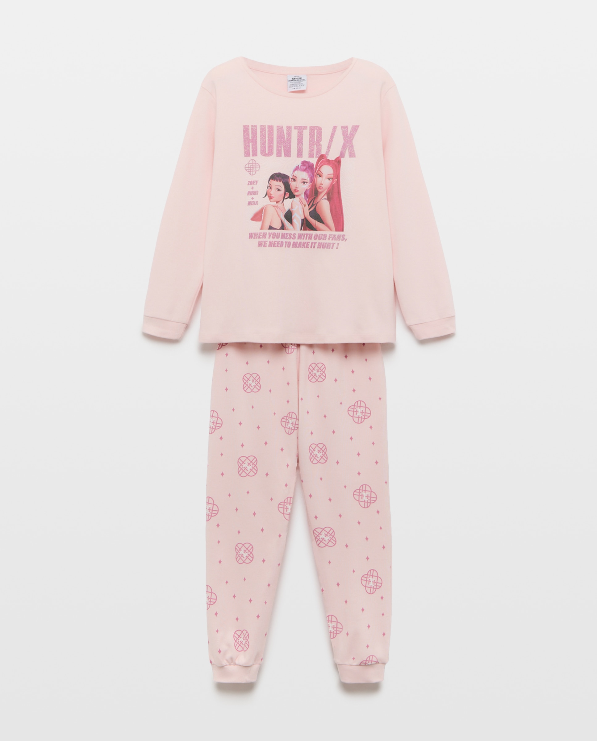 Pijama Completo de Malha com Manga Comprida e Fantasia K-Pop Rosa-3