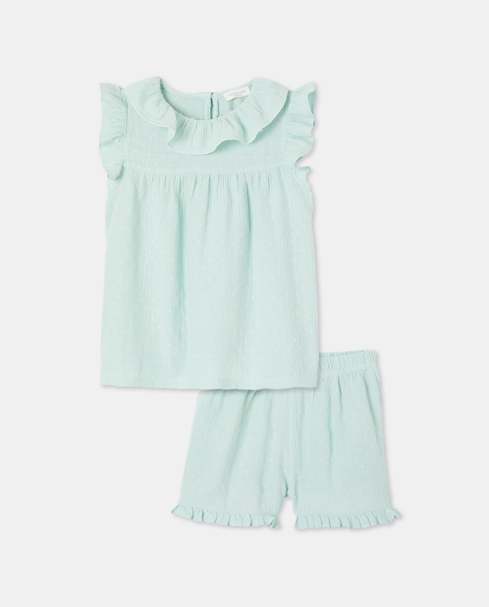 Pijama Curto de Plumetti e Renda na Gola Verde-4