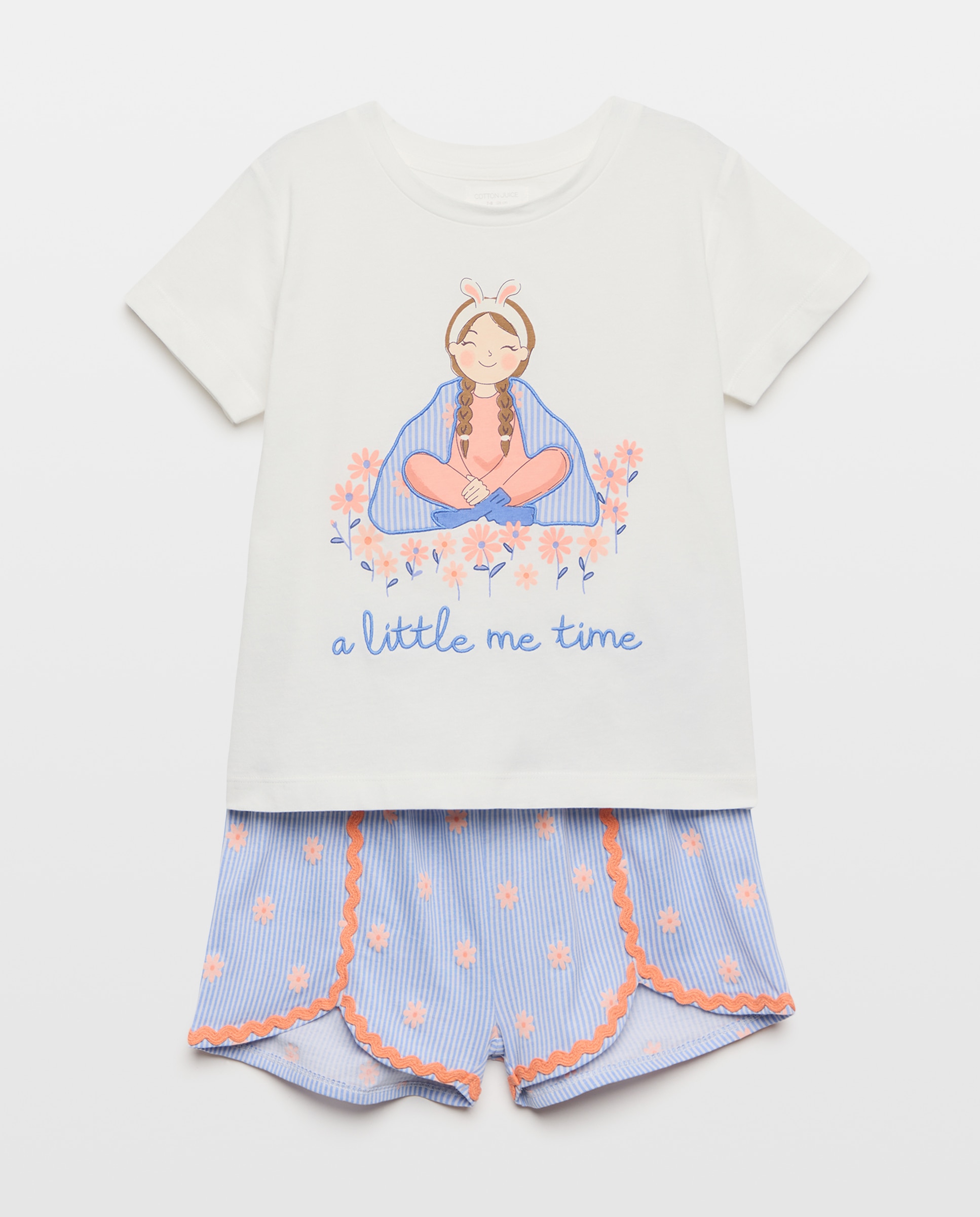 Pijama corto print fantasía de niña - Cotton Juice - Azul Azul-4