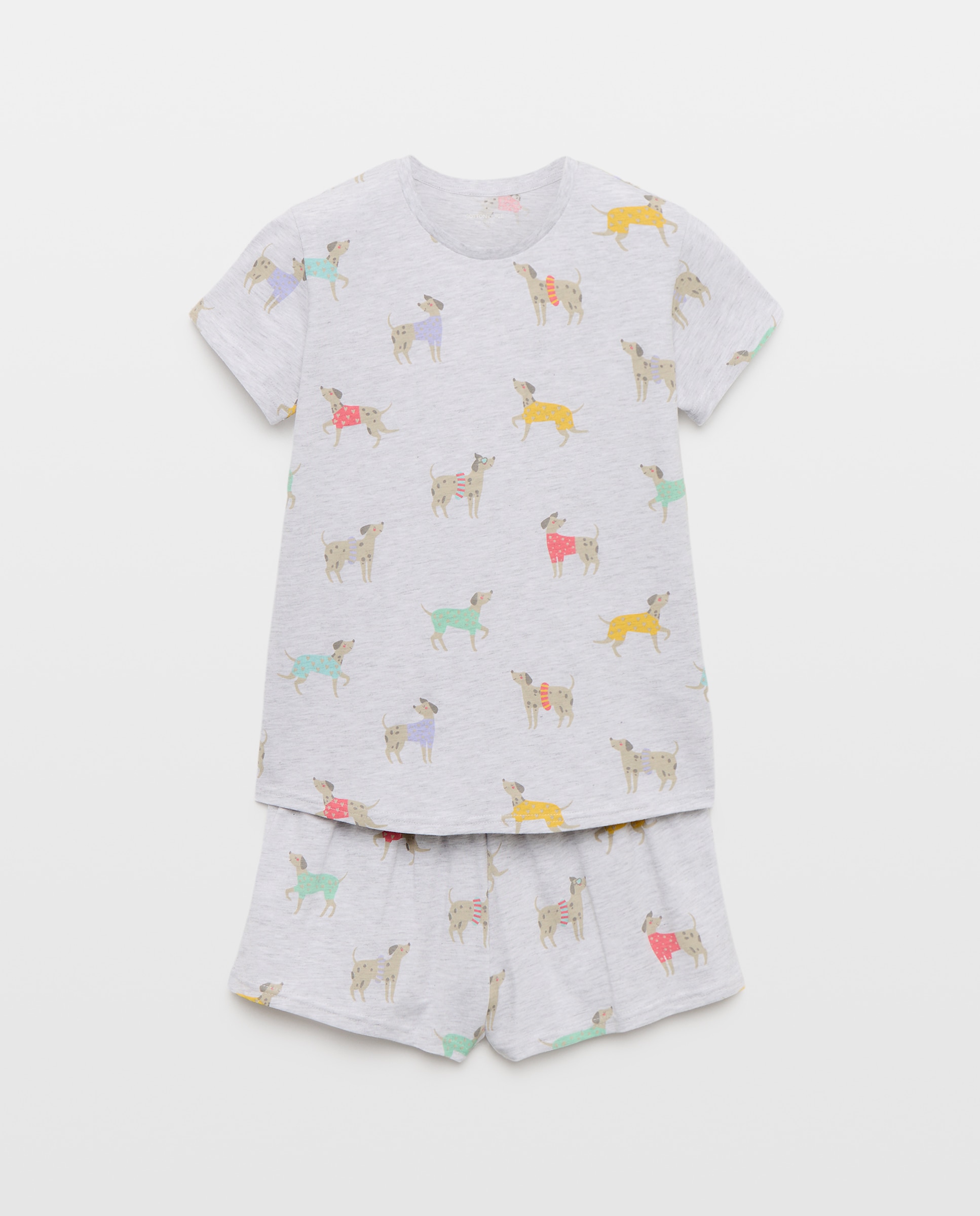 Pijama Curto com Estampado de Cães Cinzento-4