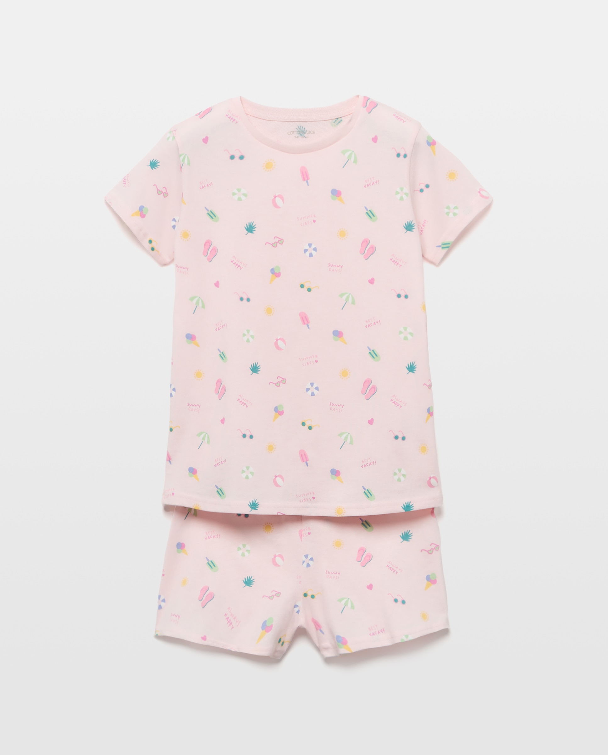 Pijama corto de niña con estampado playa - Cotton Juice - Rosa Rosa-4
