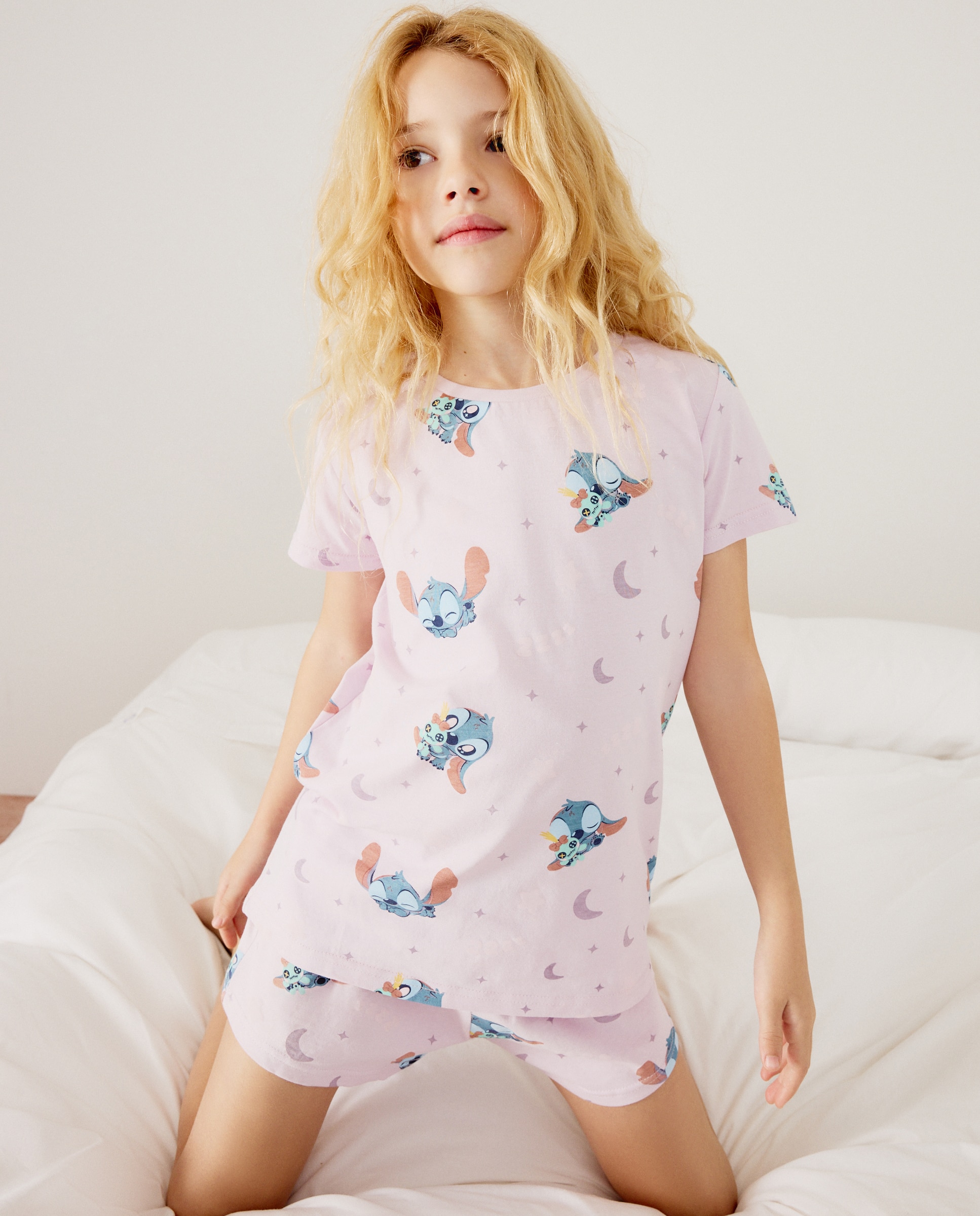 Pijama de Malha Curto Lilo & Stitch Rosa-1