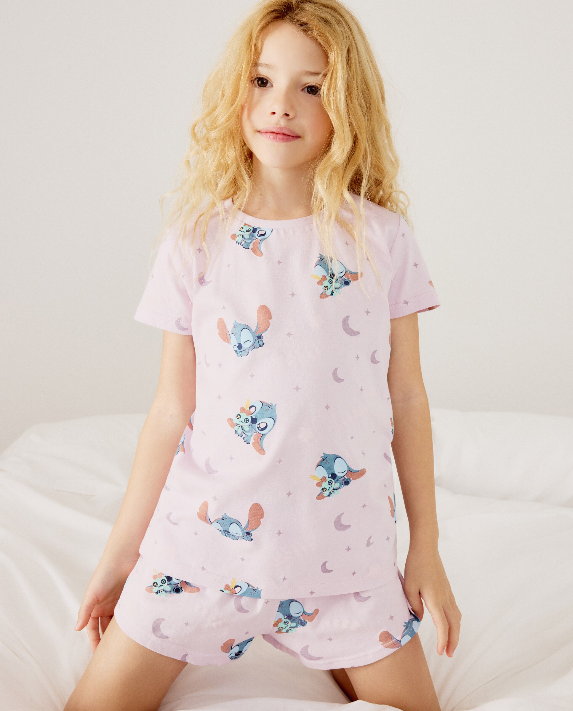 Pijama de Malha Curto Lilo & Stitch Rosa-2