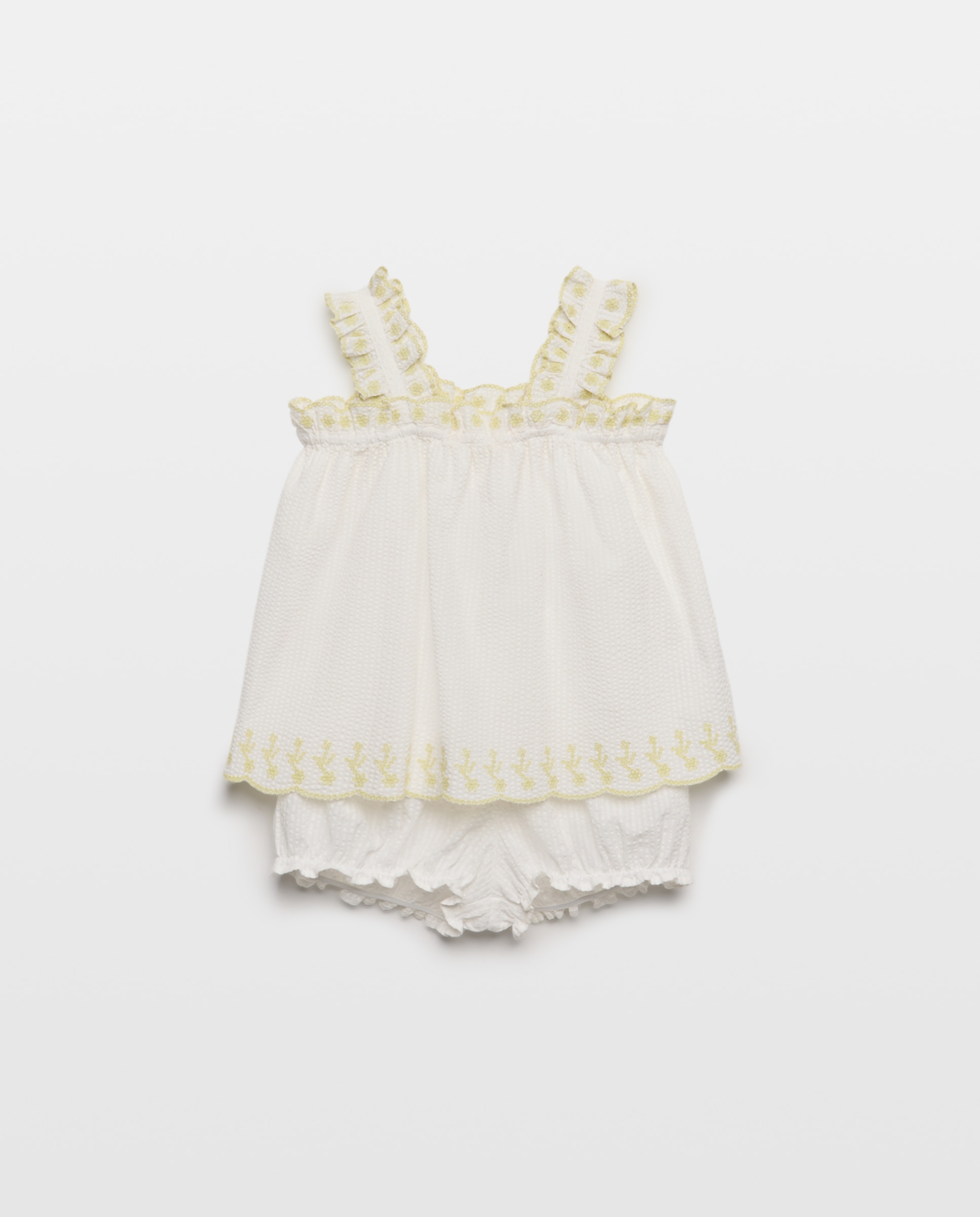 Pijama corto tirante bordados lima de niña - Cotton Juice - Blanco Blanco-4
