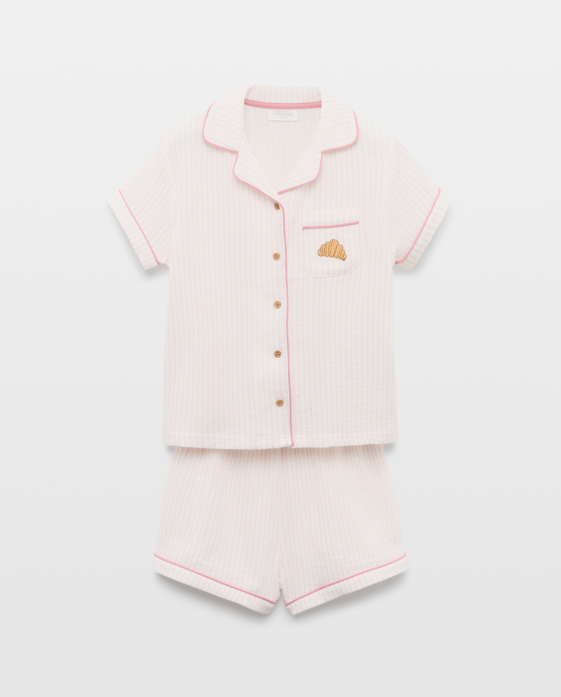 Pijama de Chiffon Abotoado às Riscas Cotton Juice Rosa-4