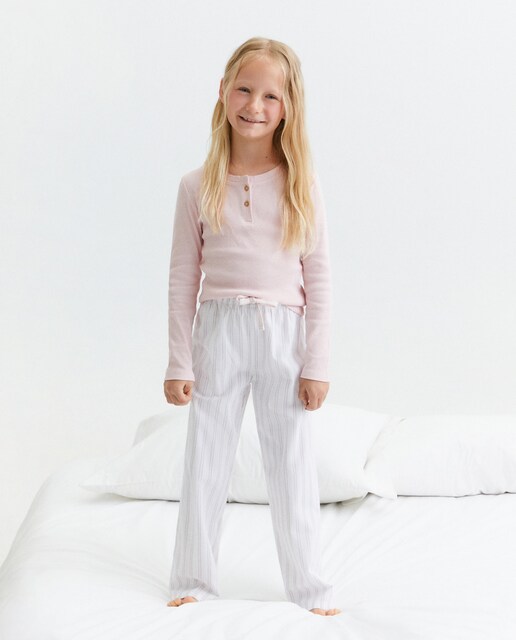 Imagem 0 de Calças com Estampado às Riscas Bicolor