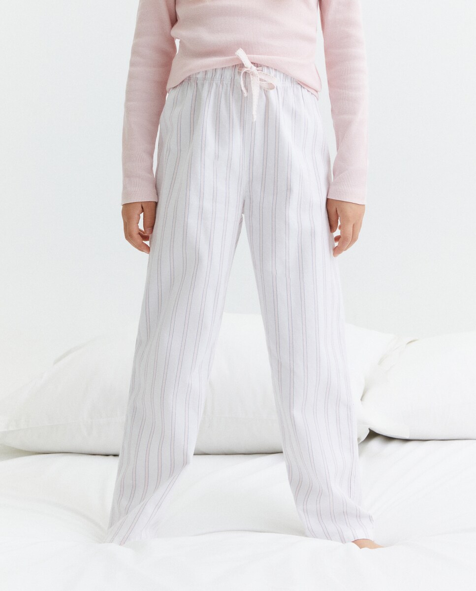 Calças com Estampado às Riscas Bicolor Branco-2