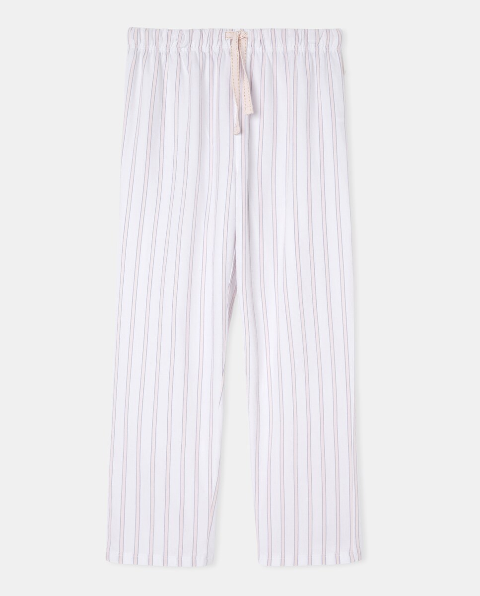 Calças com Estampado às Riscas Bicolor Branco-4