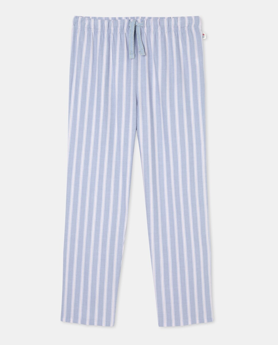Calças com Estampado às Riscas Bicolor Azul-4