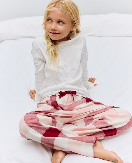 Imagem 0 de Calças Planas aos Quadrados Grandes de Fio Metalizado