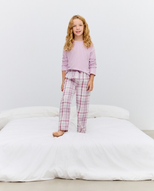 Imagem 0 de Calças Planas aos Quadrados de Fio Metalizado