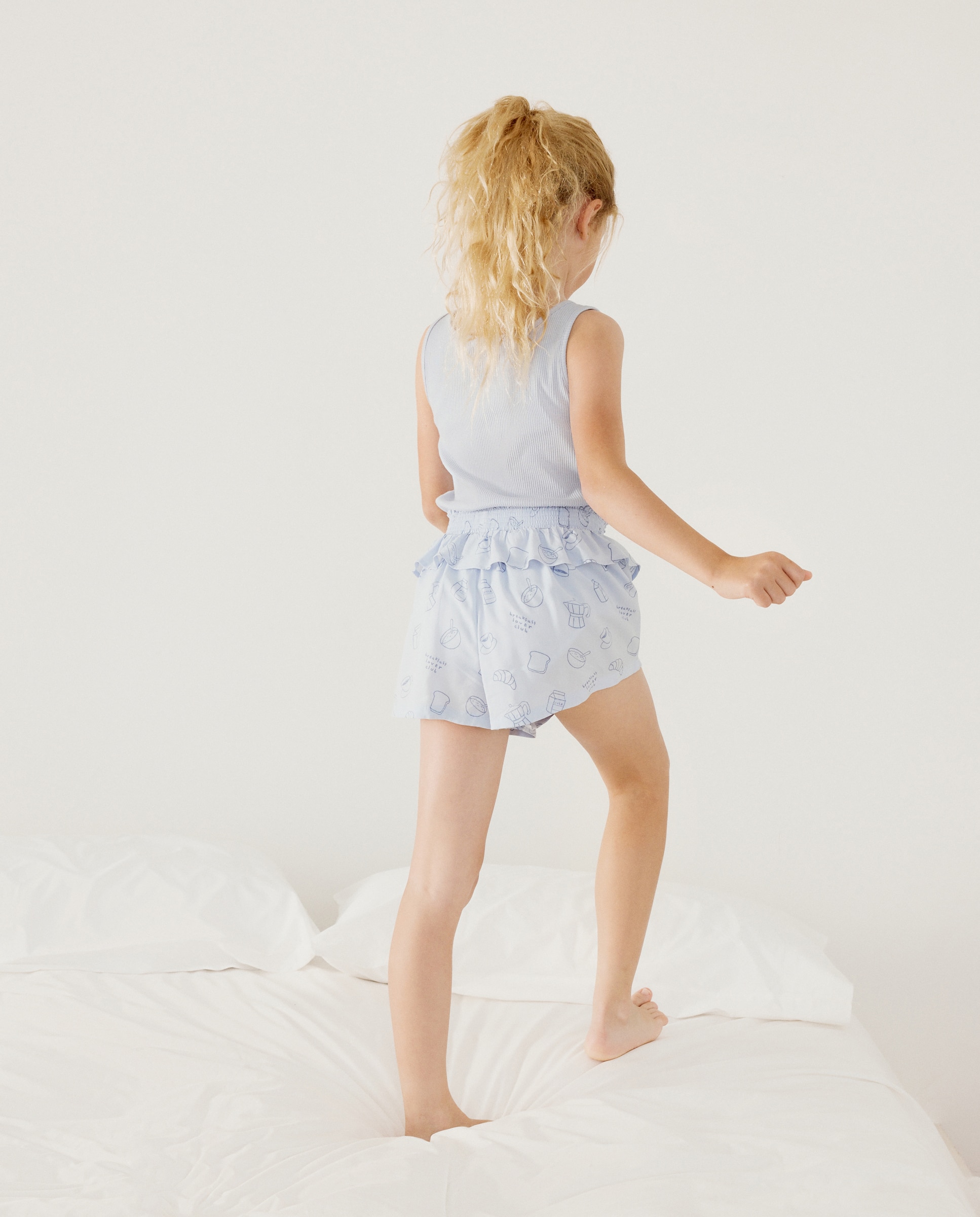 Pantalón corto de pijama con goma de niña - Cotton Juice - Azul marino Azul marino-3