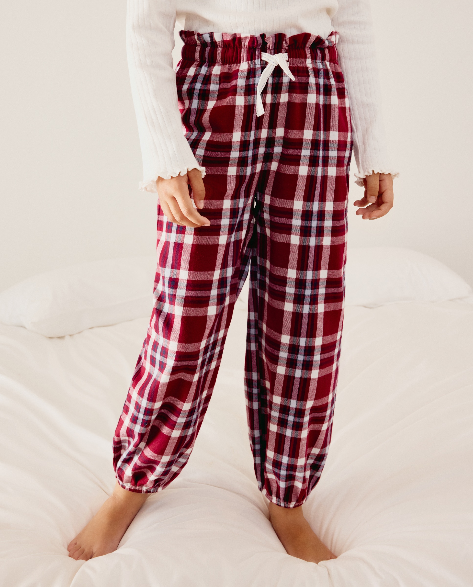 Calças com Estampado aos Quadrados Cotton Juice Vermelho-2