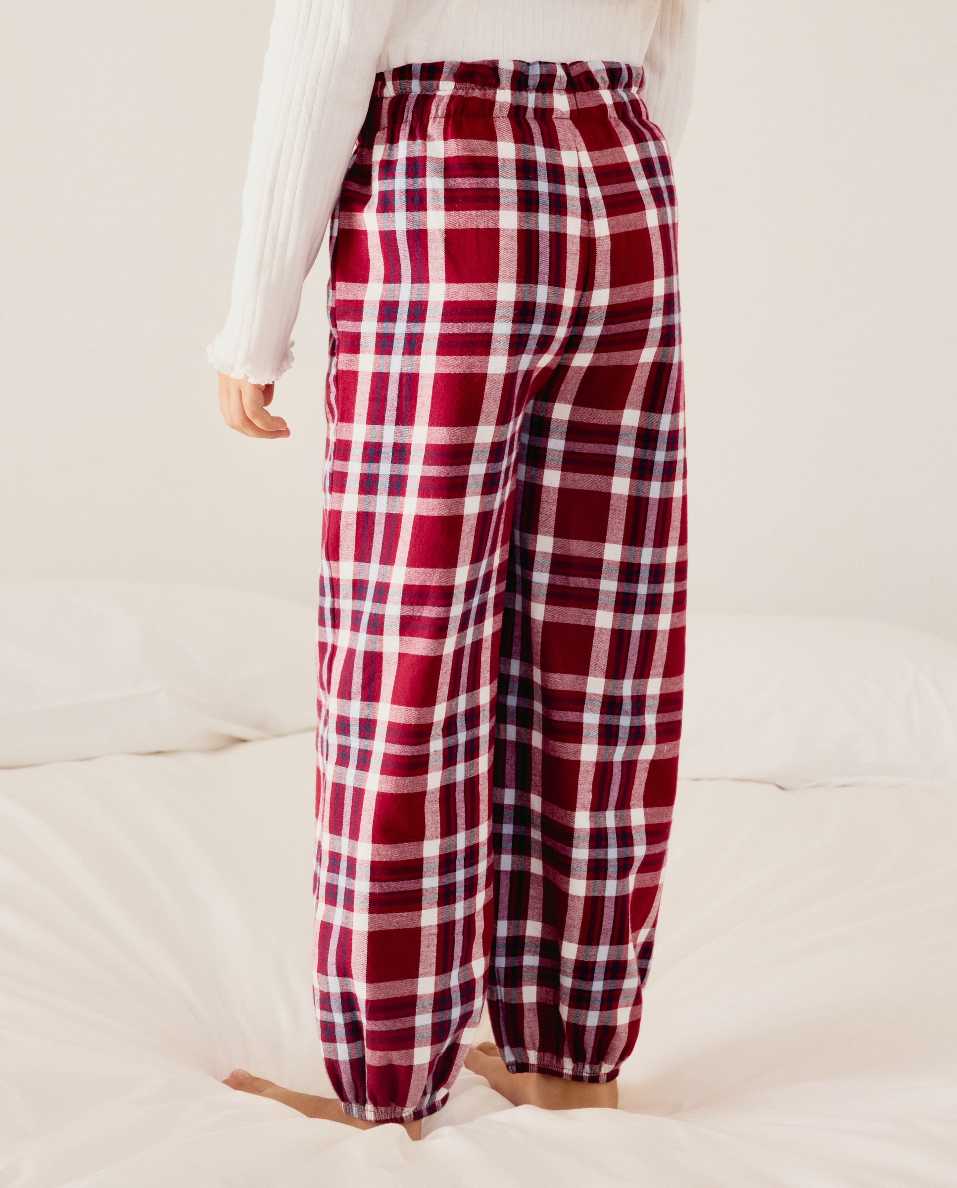 Calças com Estampado aos Quadrados Cotton Juice Vermelho-3