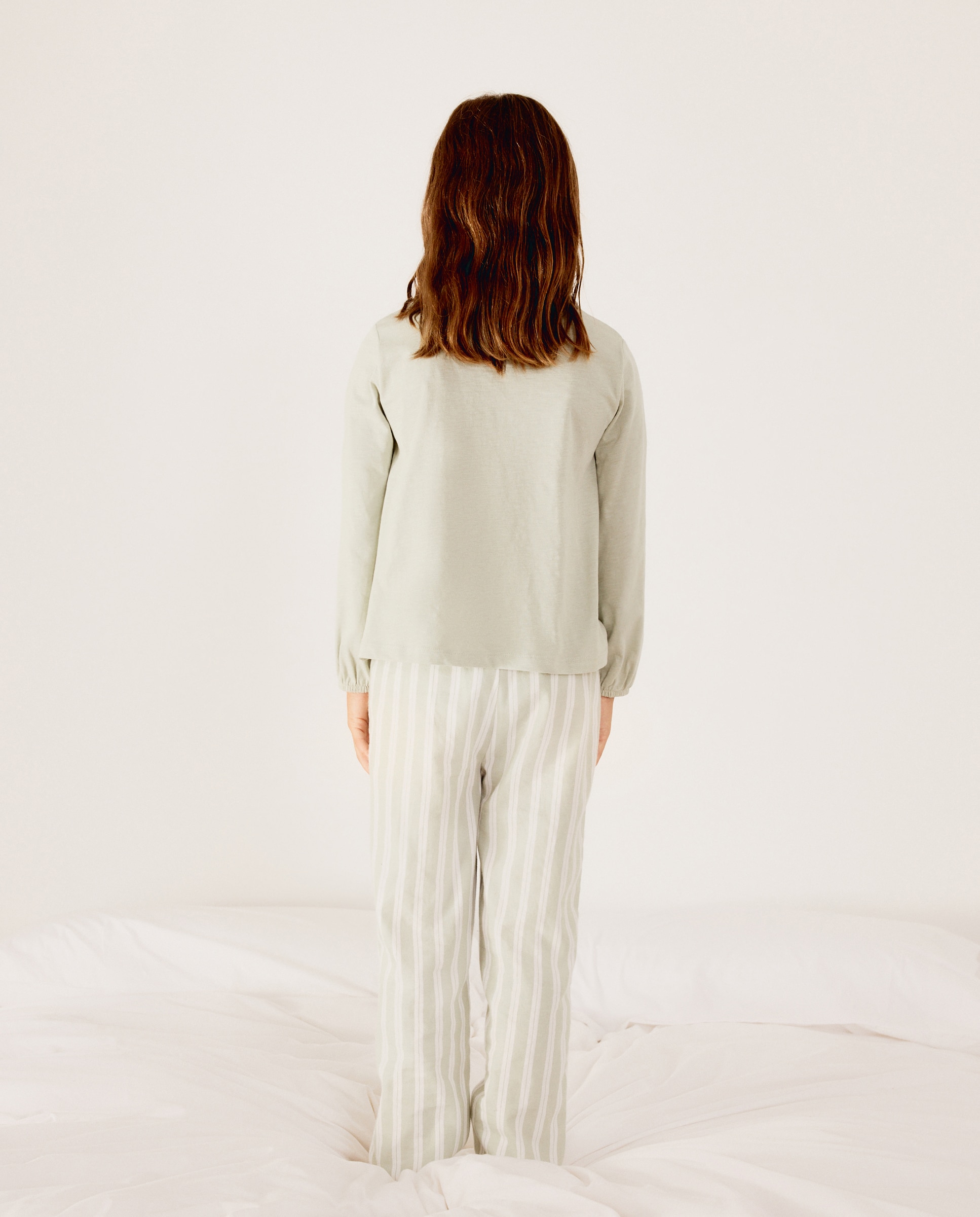 Pantalón largo tejido fantasía rayas de niña - Cotton Juice - Verde Verde-3